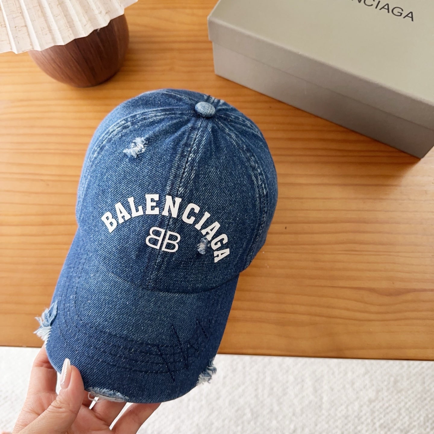 Balenciaga Baseball Cap with Embroidered Letters Blue Denim Cotton 262212
