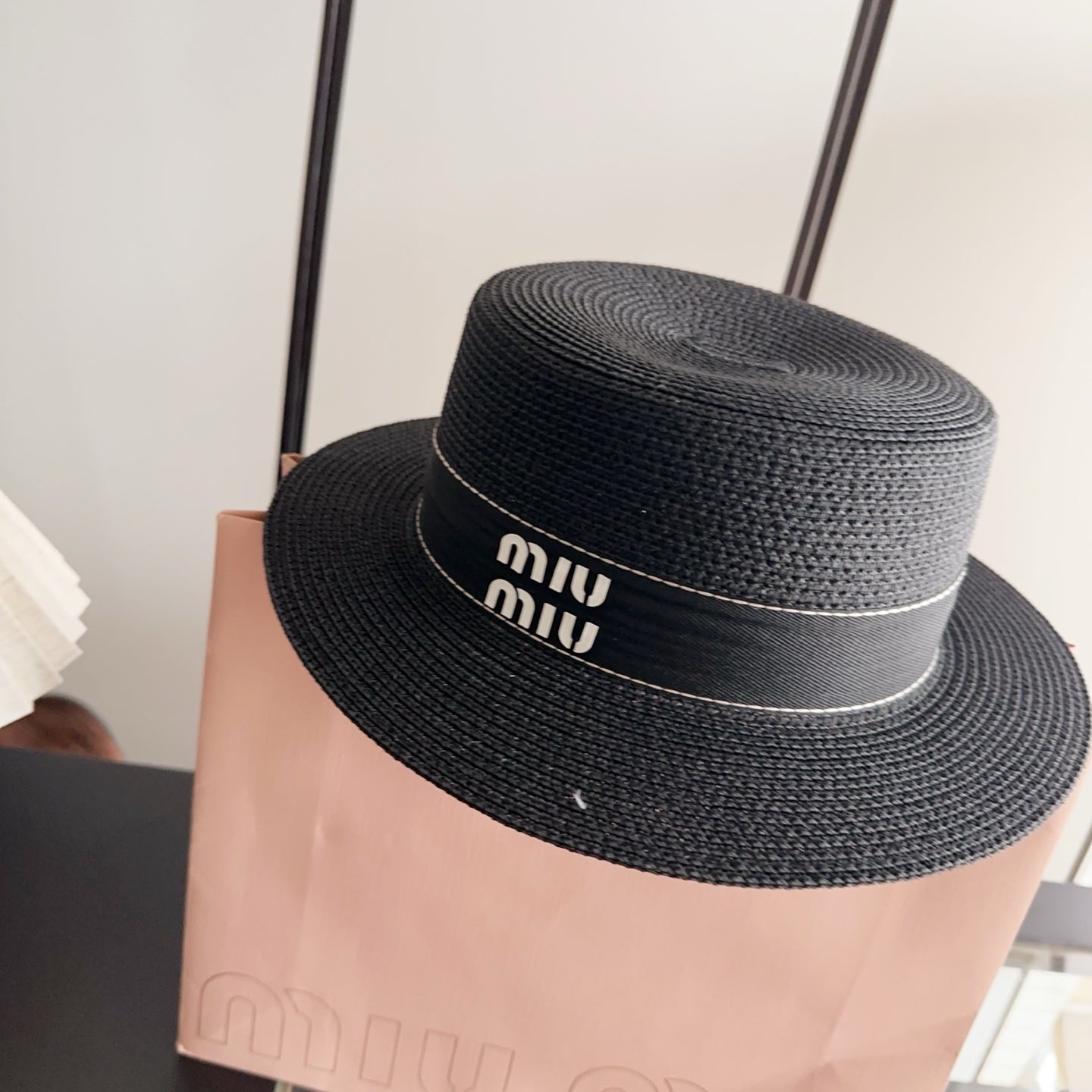 Miumiu Flat-Top Straw Hat 323449