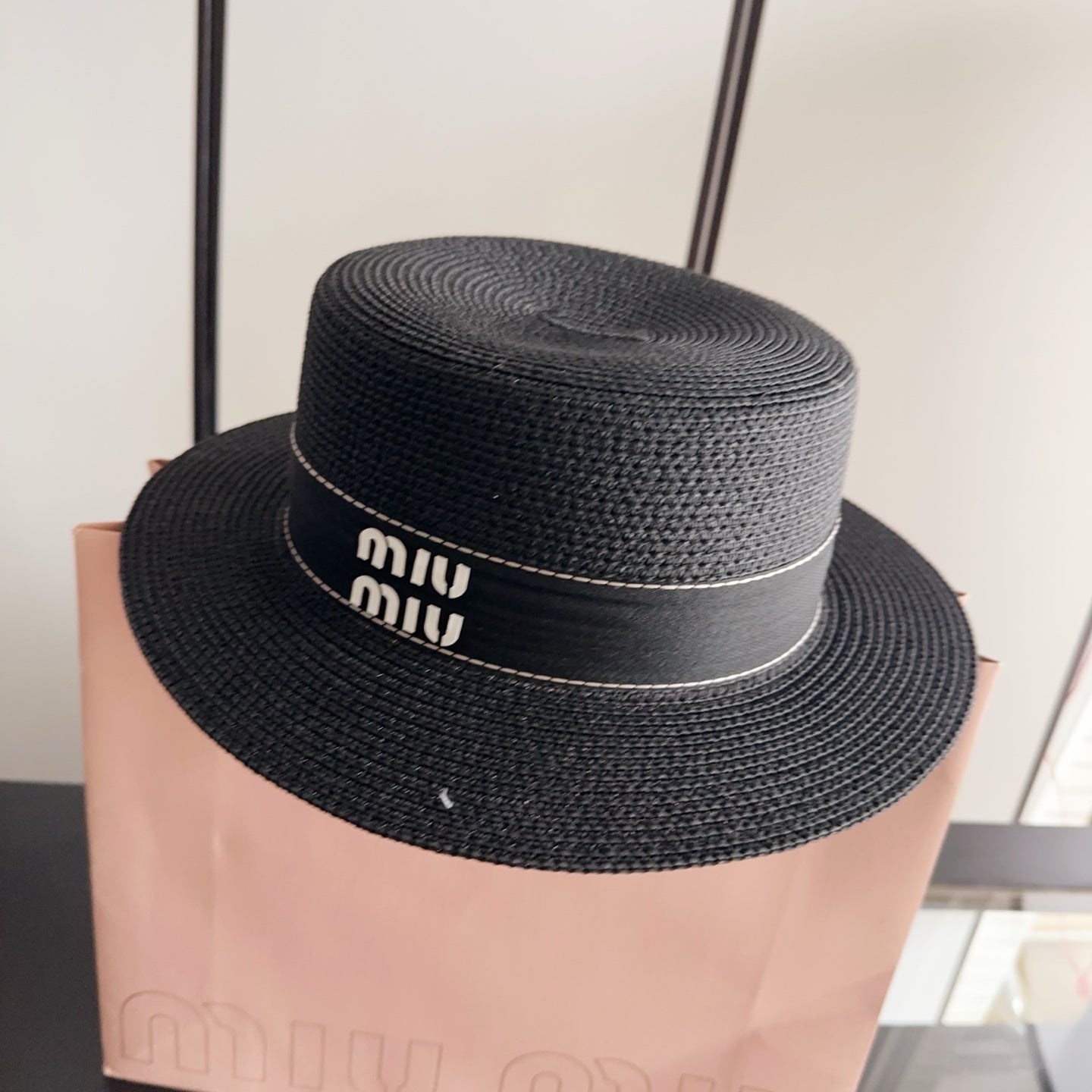 Miumiu Flat-Top Straw Hat 323449