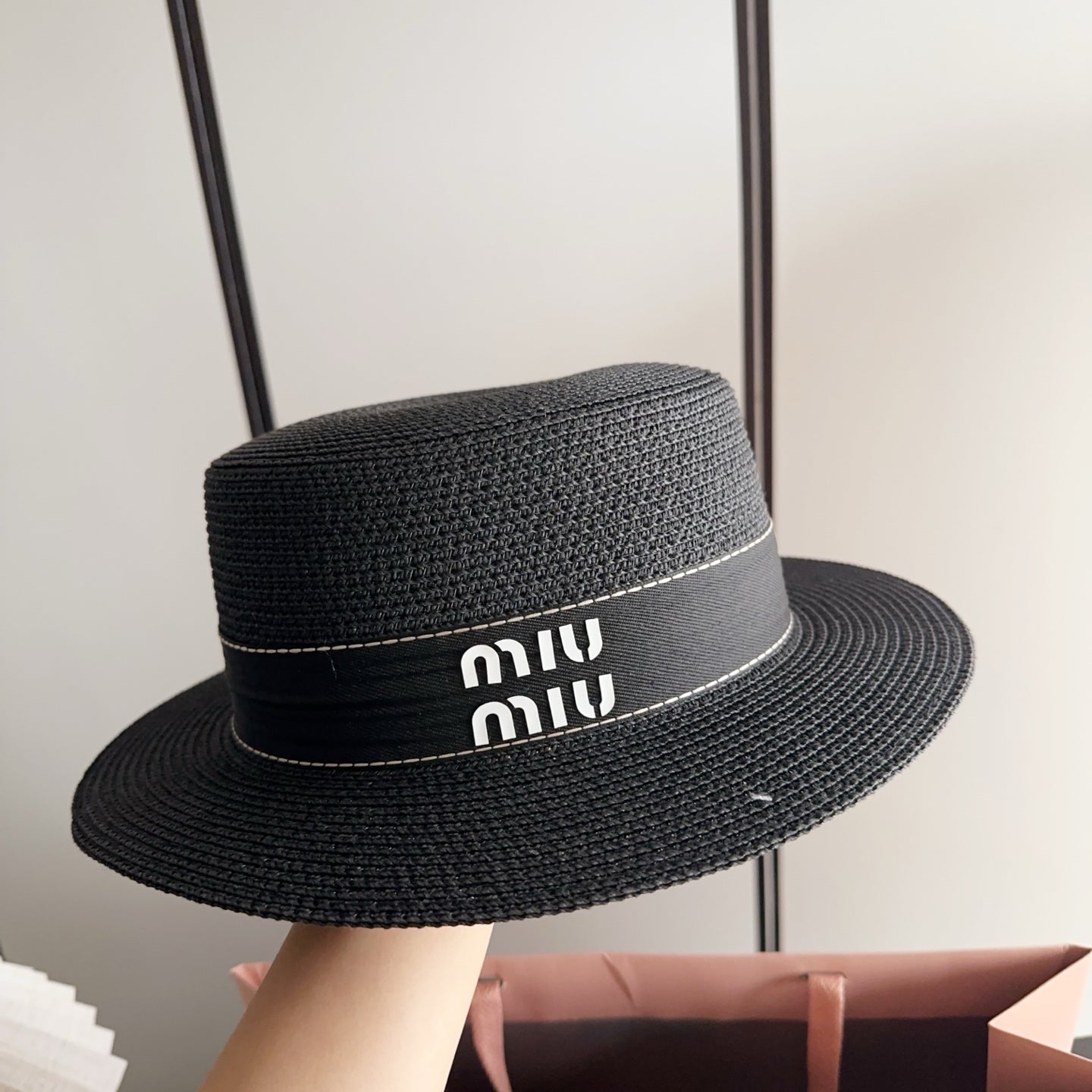 Miumiu Flat-Top Straw Hat 323449
