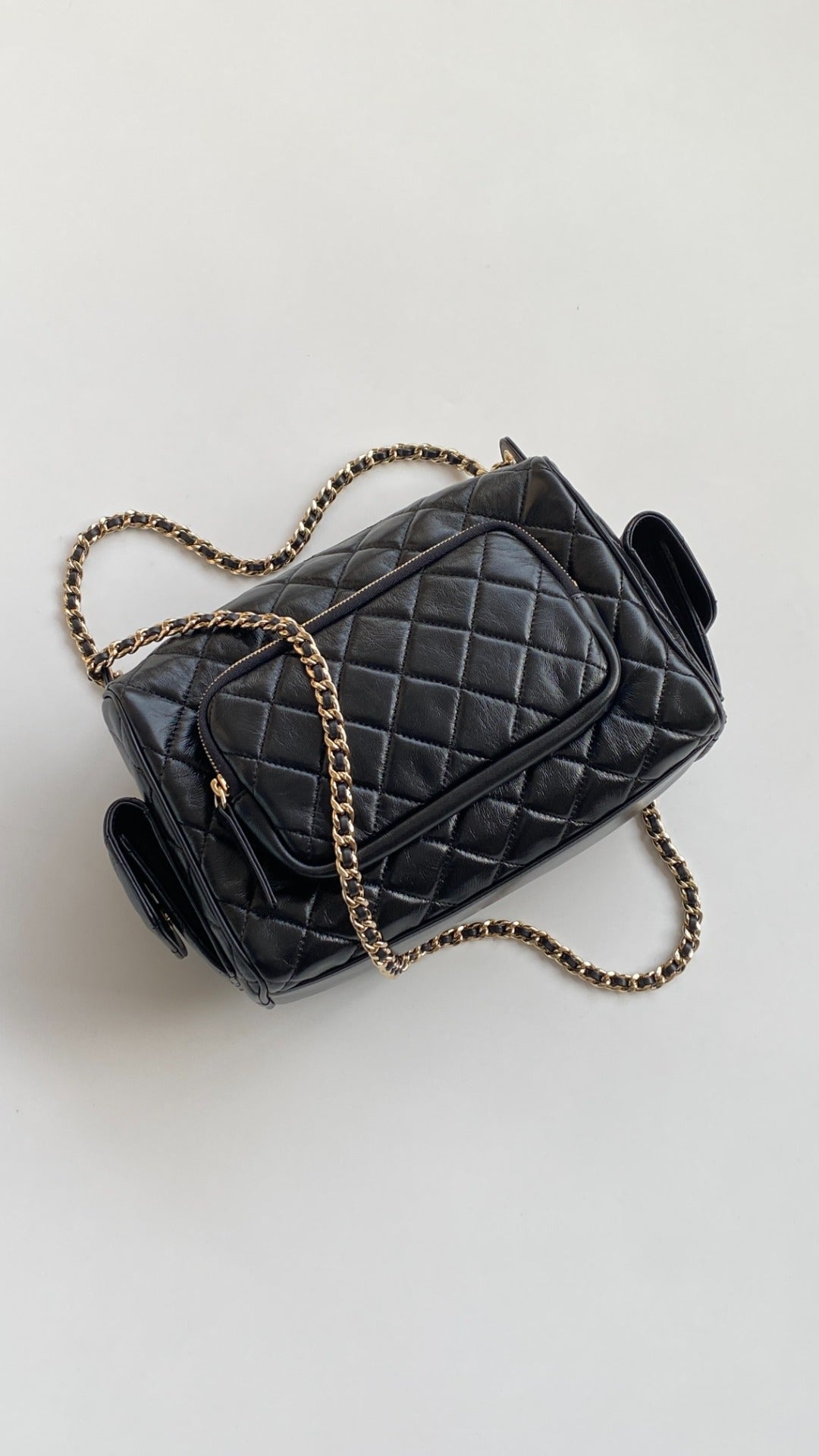 CC 2025 Multi-Pockets Camera Case Bag Black Calfskin