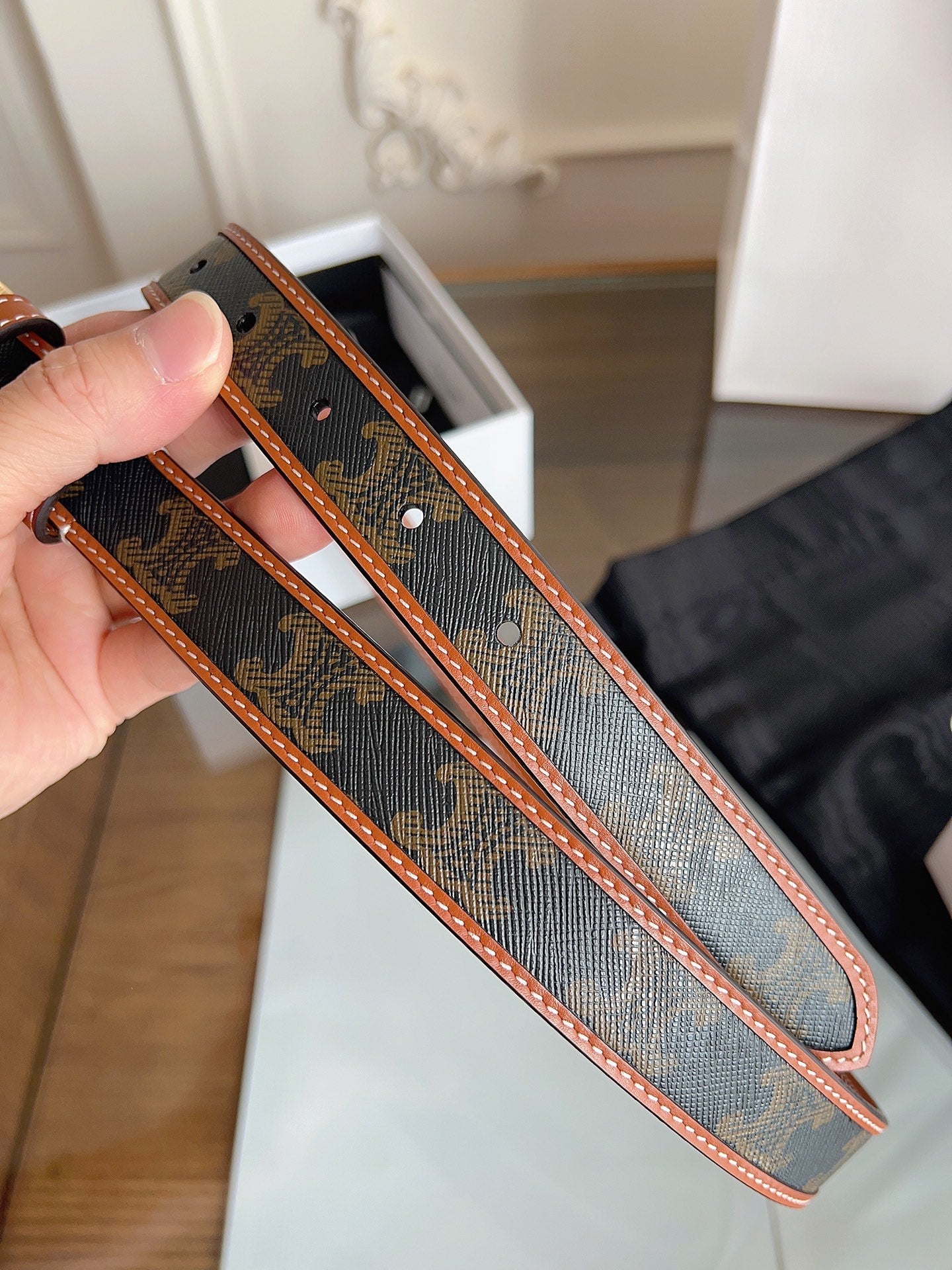 CL Black 25mm Triomphe Enamel Saddle Dark Brown Monogram Cowhide 615273