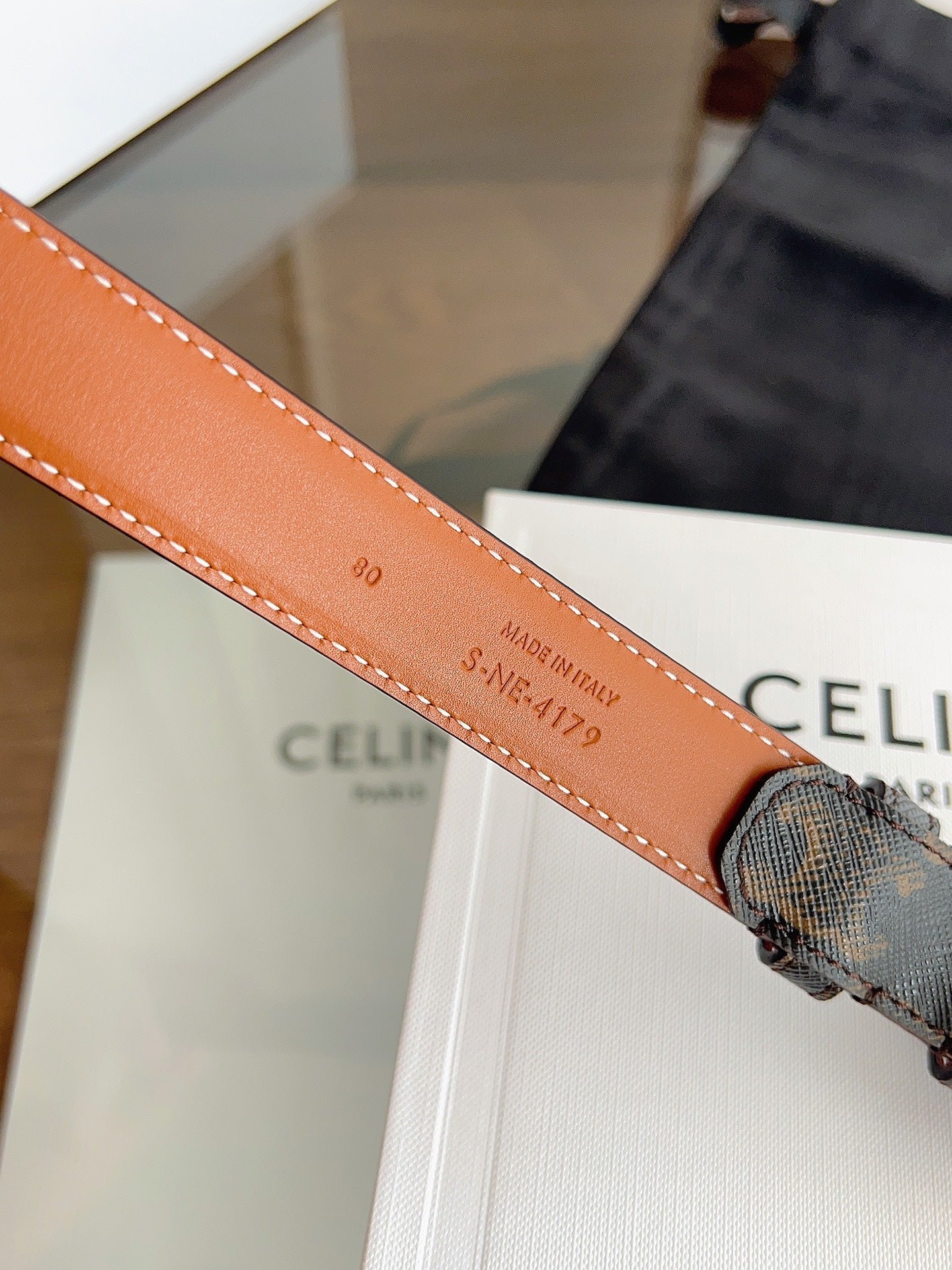 CL Black 25mm Triomphe Enamel Saddle Dark Brown Monogram Cowhide  615275