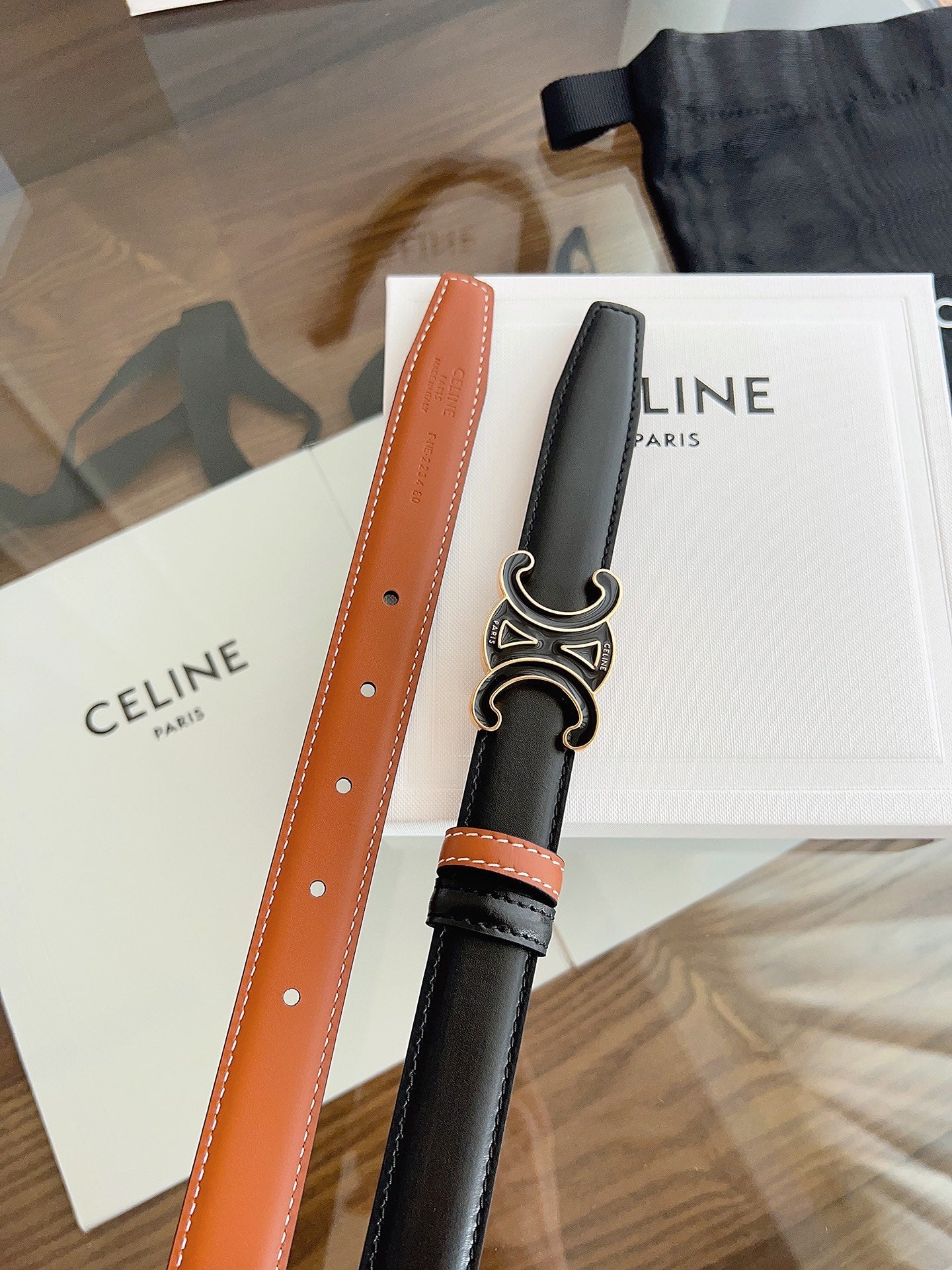 CL Black 25mm Triomphe Enamel Black Orange Cowhide  615281