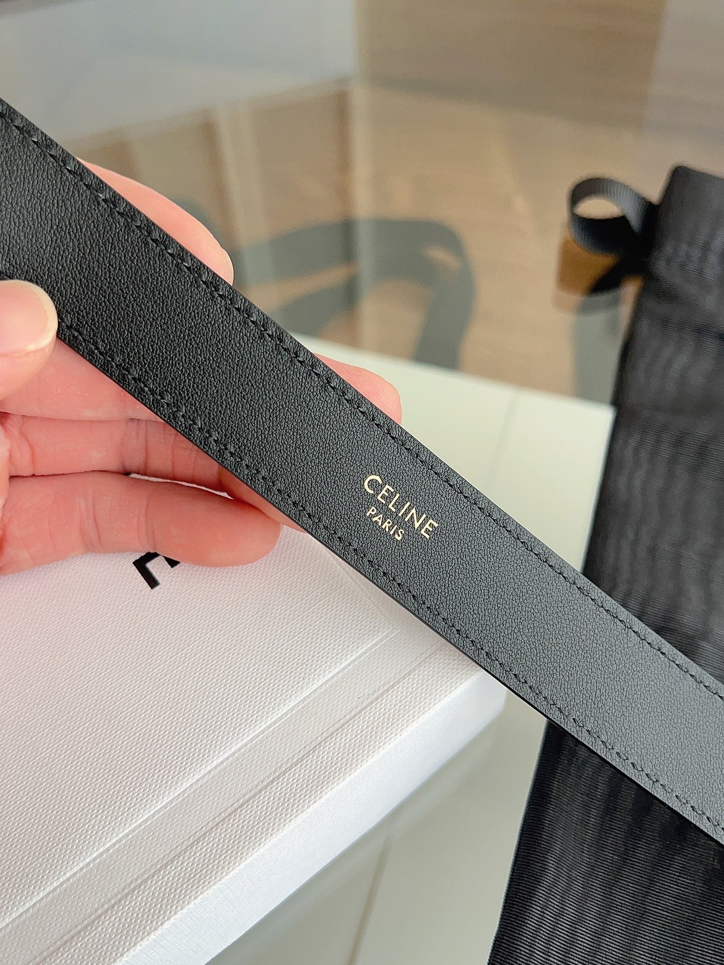 CL Gold 25mm Triomphe Metal Ring Black Suede 616255