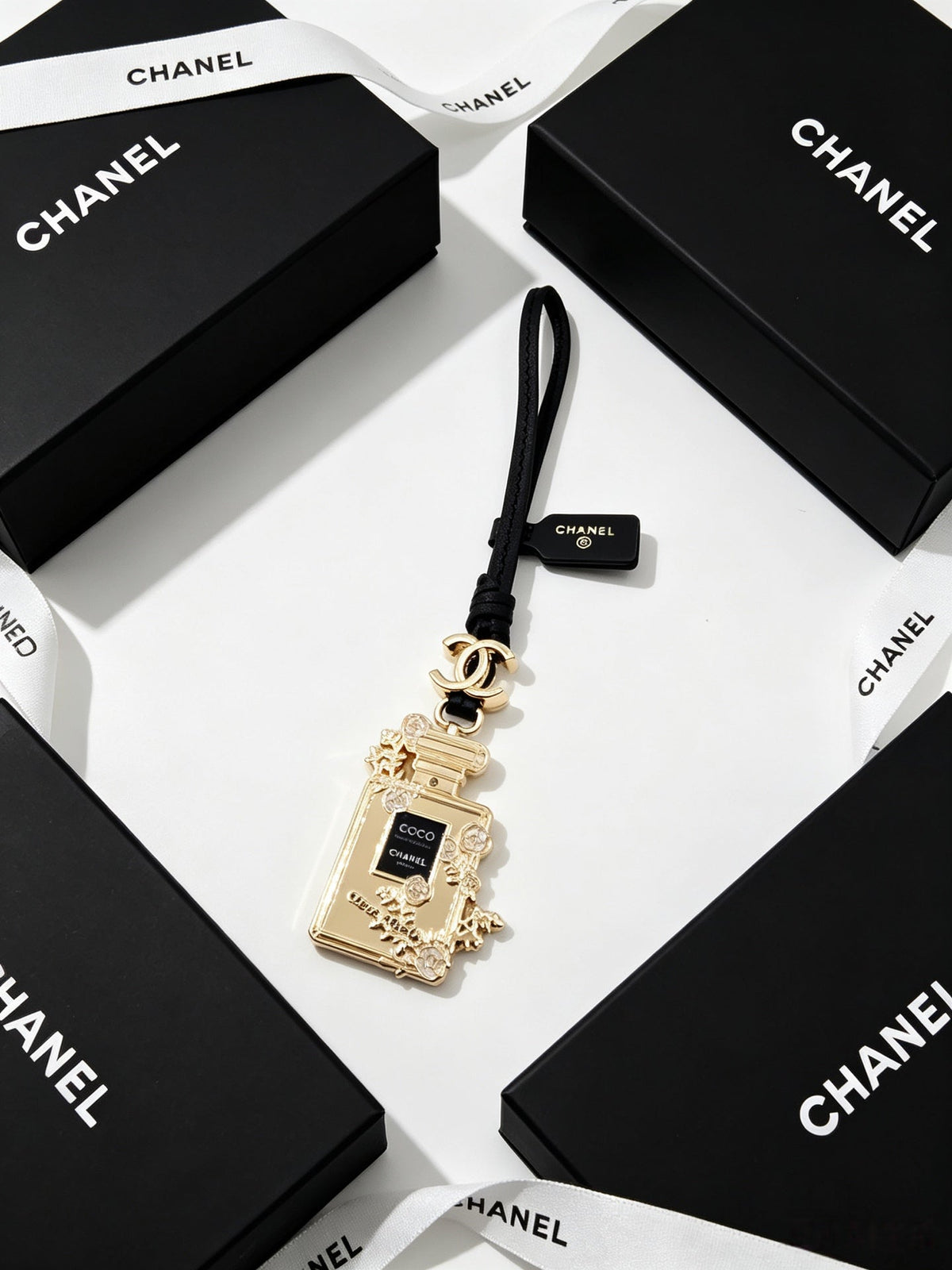 Chanel Perfume Bottle-shaped Leather Cord Charm
