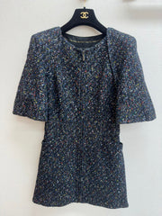 CC Tweed Short Sleeve Dress  Multicolor Polyester Polyamide 251864
