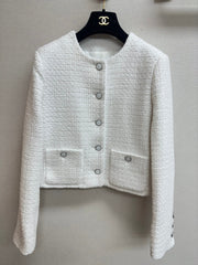 CC Tweed Long Sleeve Jacket White Cotton Polyamide 251831
