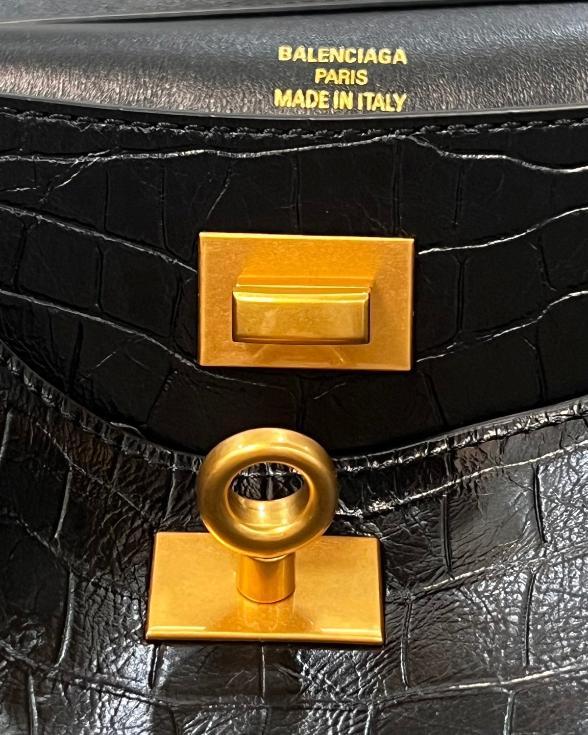 Balenciaga Large  Rodeo Crocodile Embossed Bag 40 Black Leather Gold Hardware