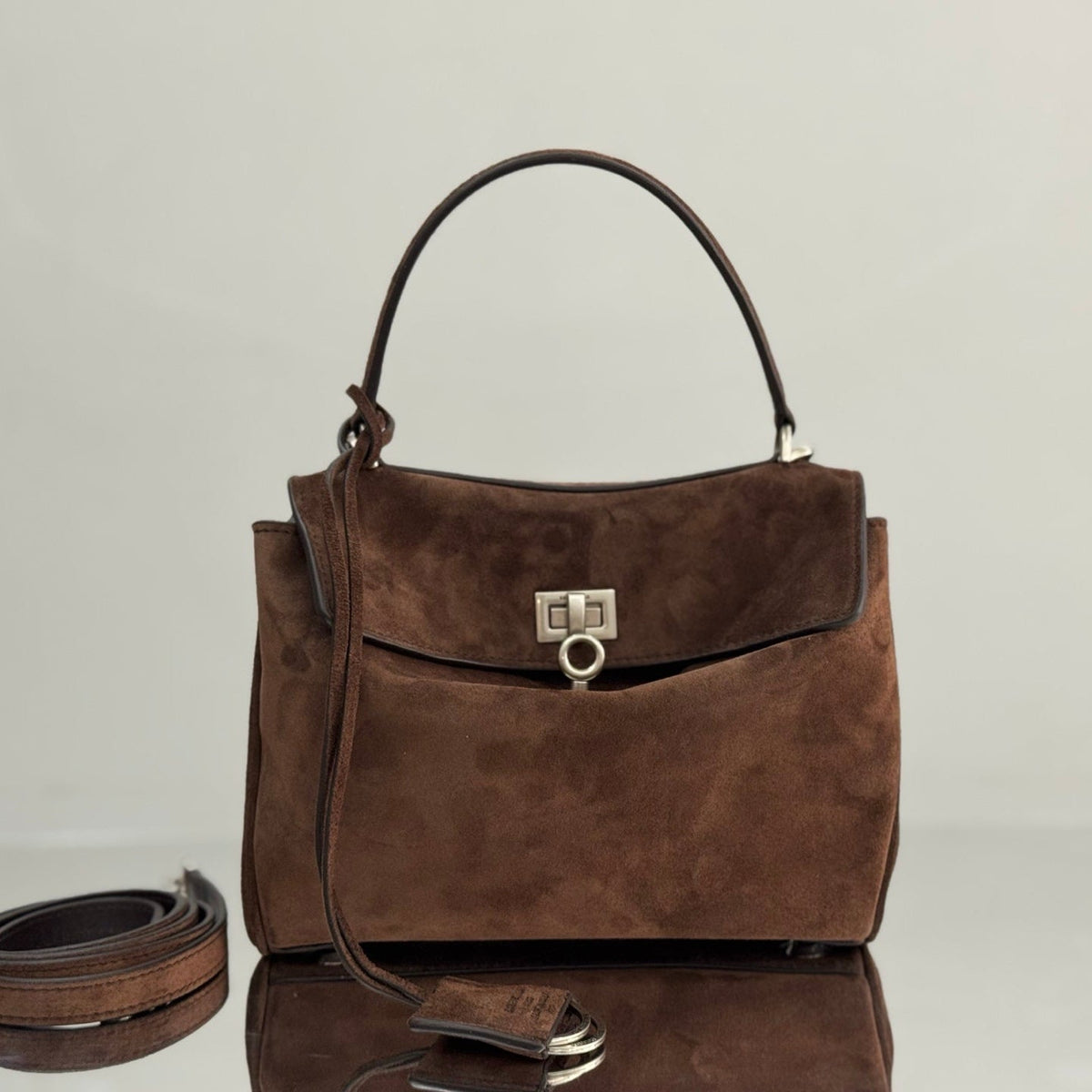 Balenciaga Mini Bag 22 Coffee Brown Suede Sliver Hardware