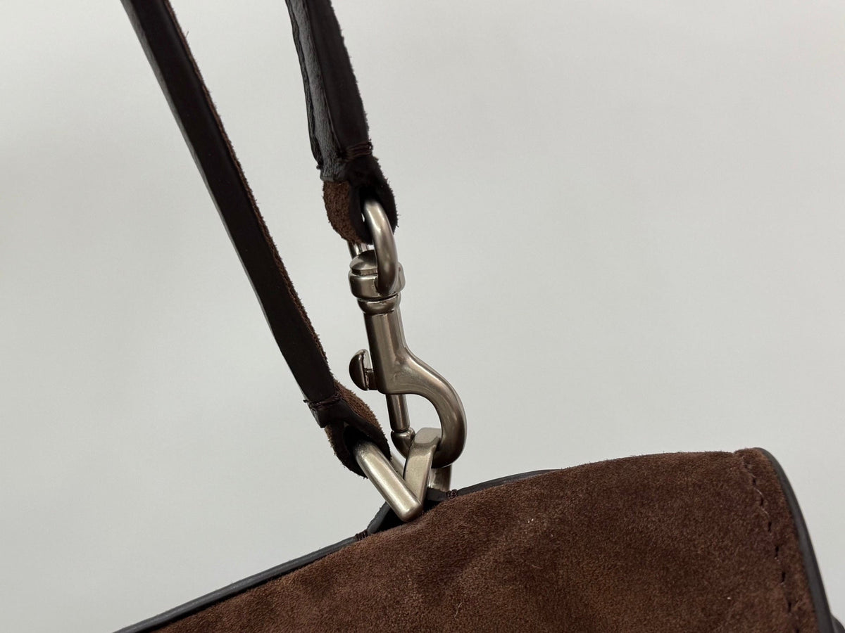 Balenciaga Large Medium Bag 35 Coffee Brown Suede Sliver Hardware