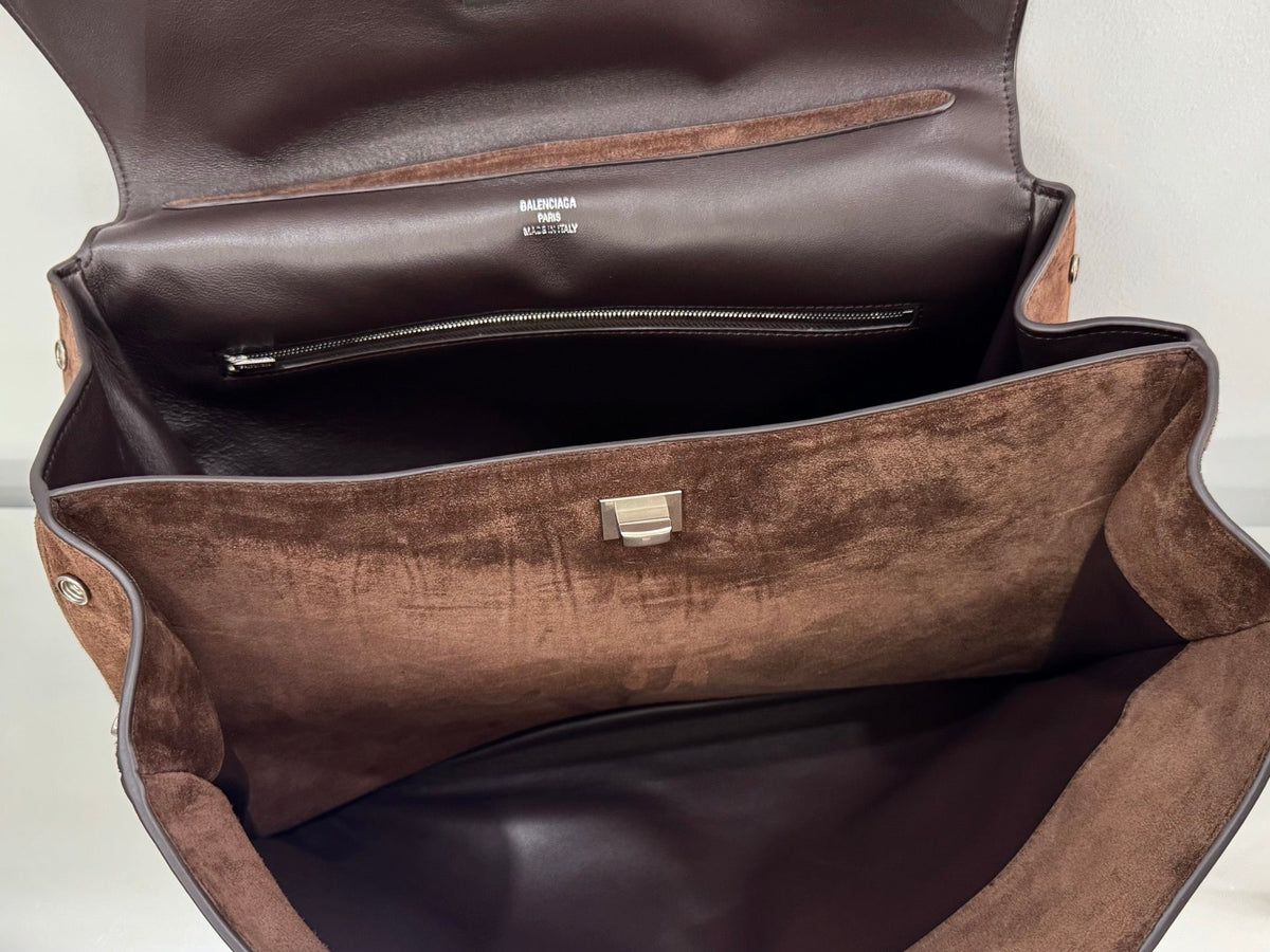 Balenciaga Large Rodeo Bag 40 Coffee Brown Suede Sliver Hardware