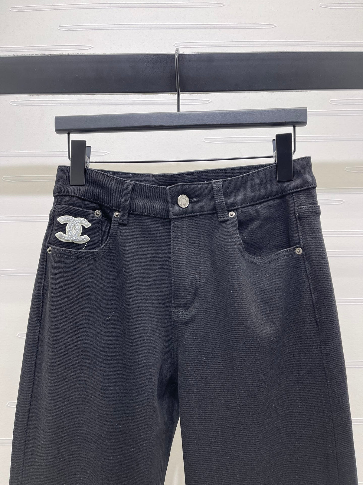 Chanel 2026 Slim-fit Flared Jeans Black Cotton 669869