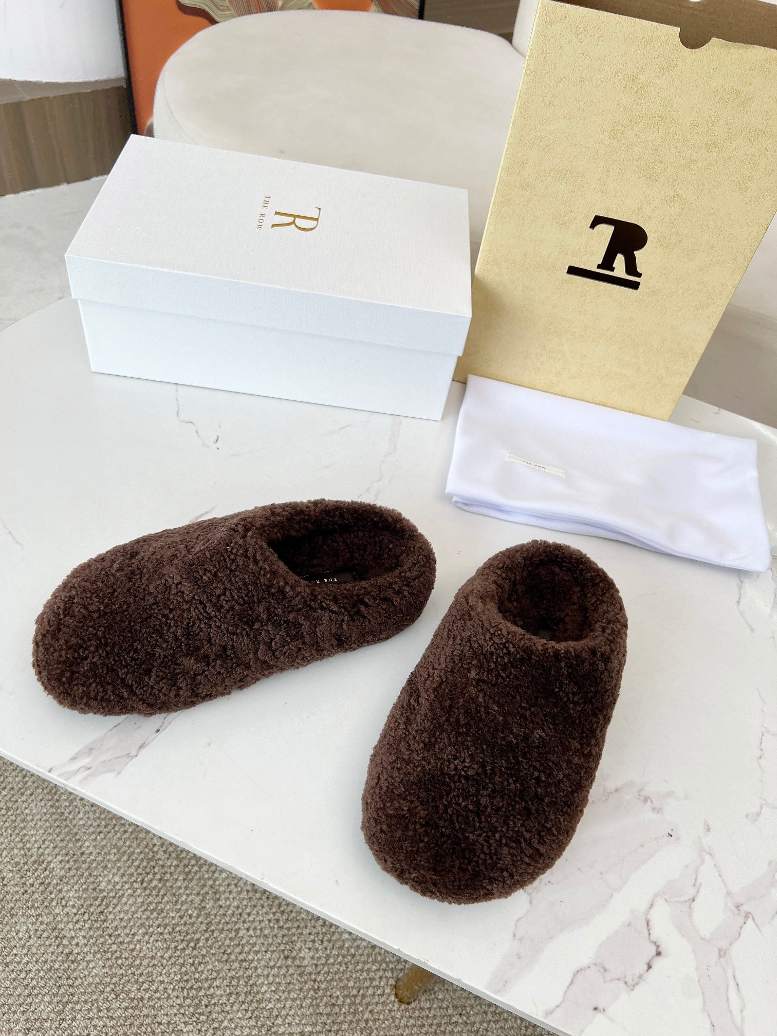 The Row 2025 Retro Oversized Toe Birkenstock Slipper Dark Brown Wool 576031
