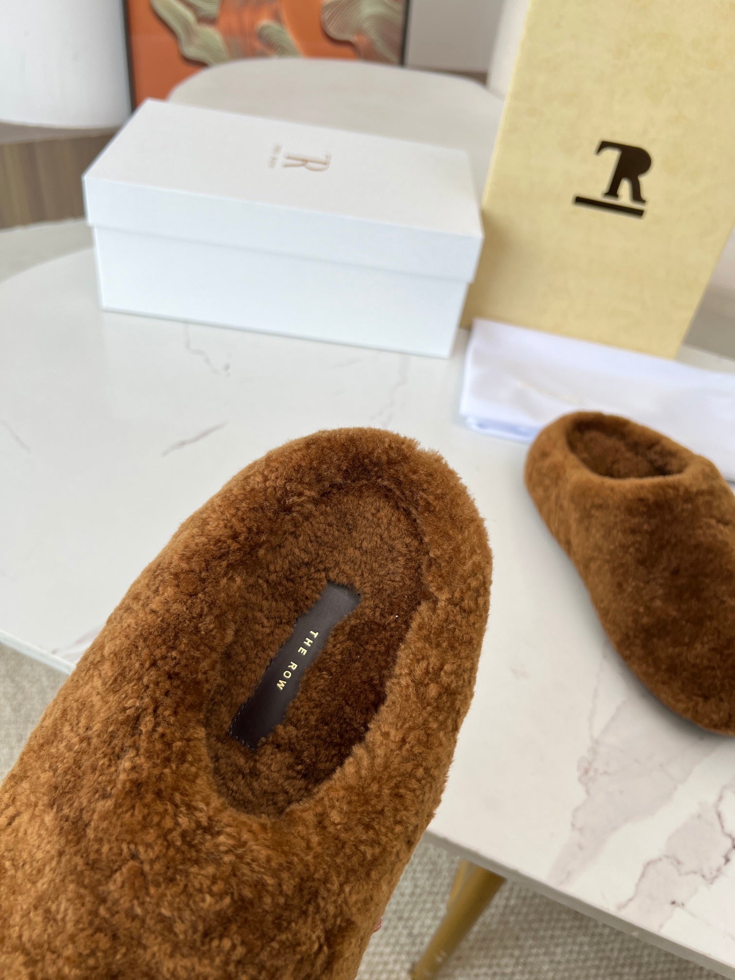The Row 2025 Retro Oversized Toe Birkenstock Slipper Brown Wool 576032