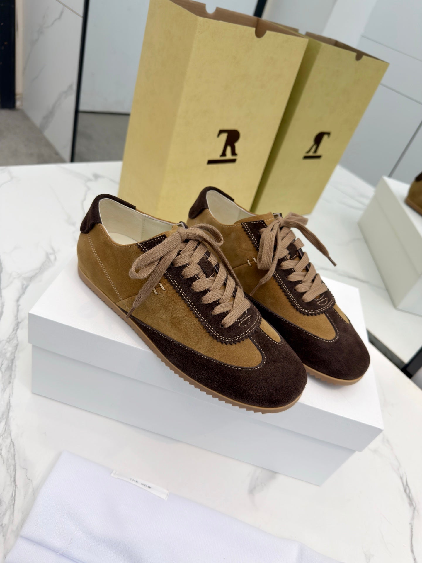 The Row 2025 Sneaker Dark Brown mix Tan Suede Sheepskin 576014
