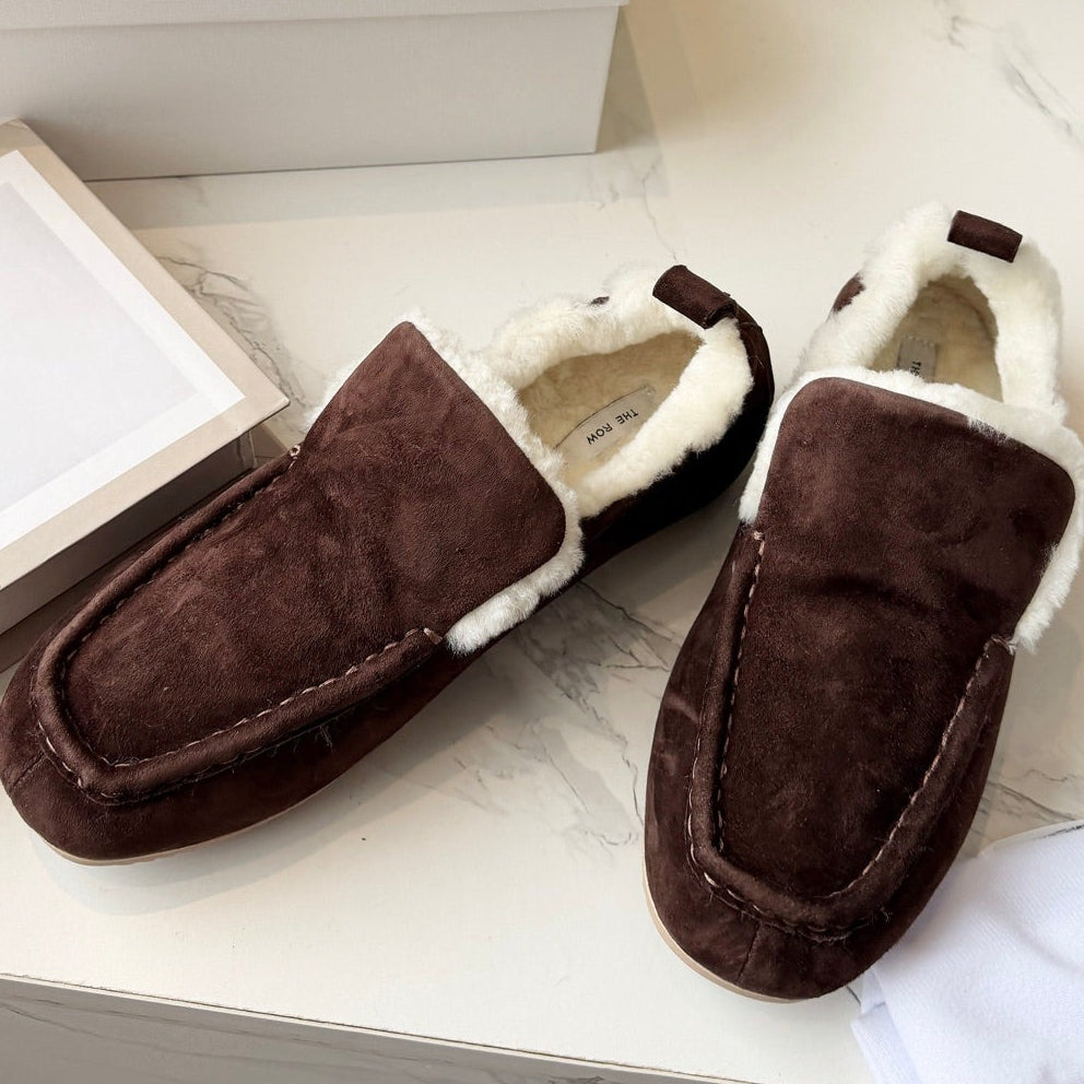 The Row 2025 Loafer Dark Brown Suede Wool 576846