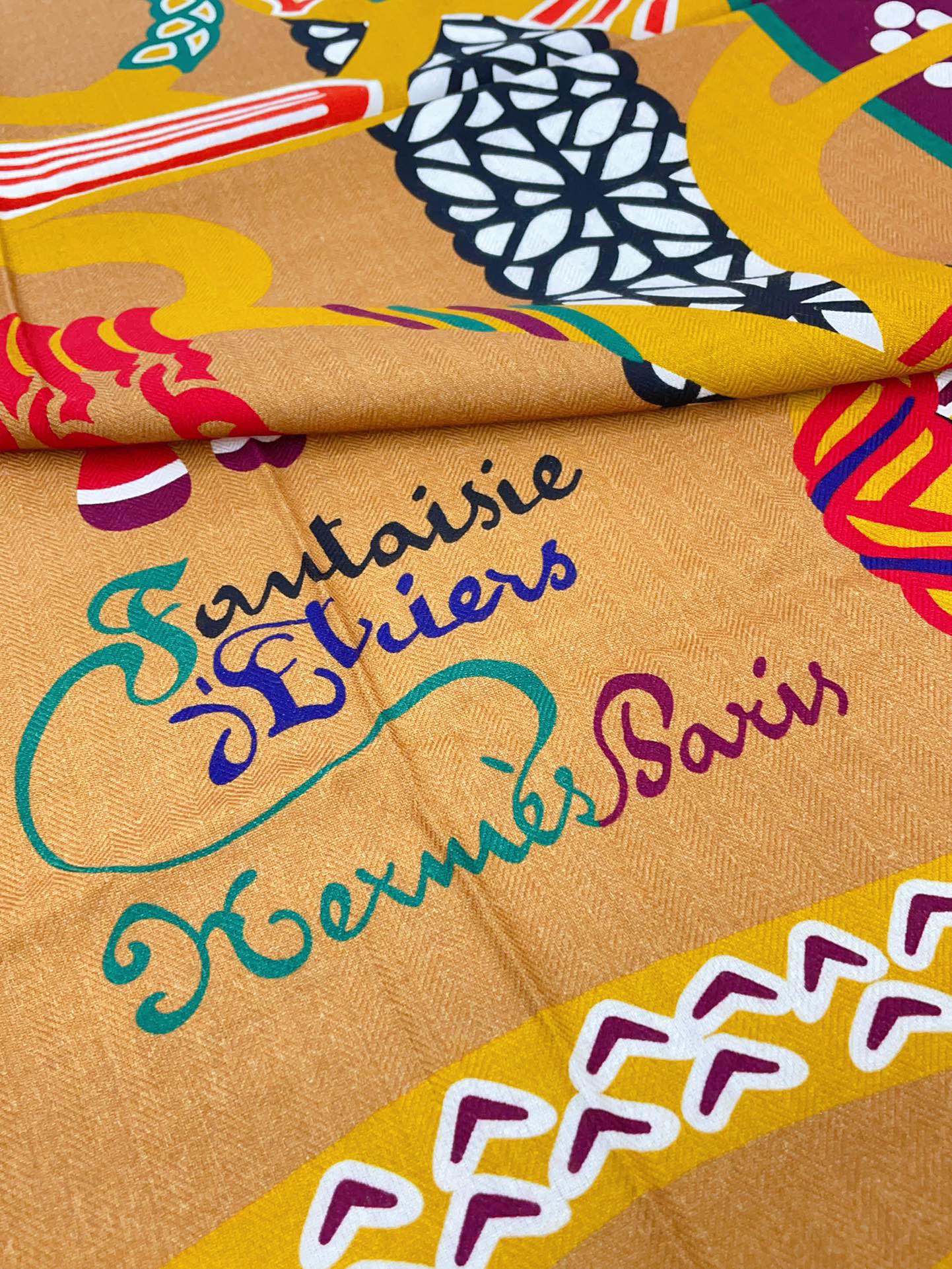 Fantaisie d'Etriers Shawl 135 CM Dark Yellow Colorful Cashmere And Silk 402080