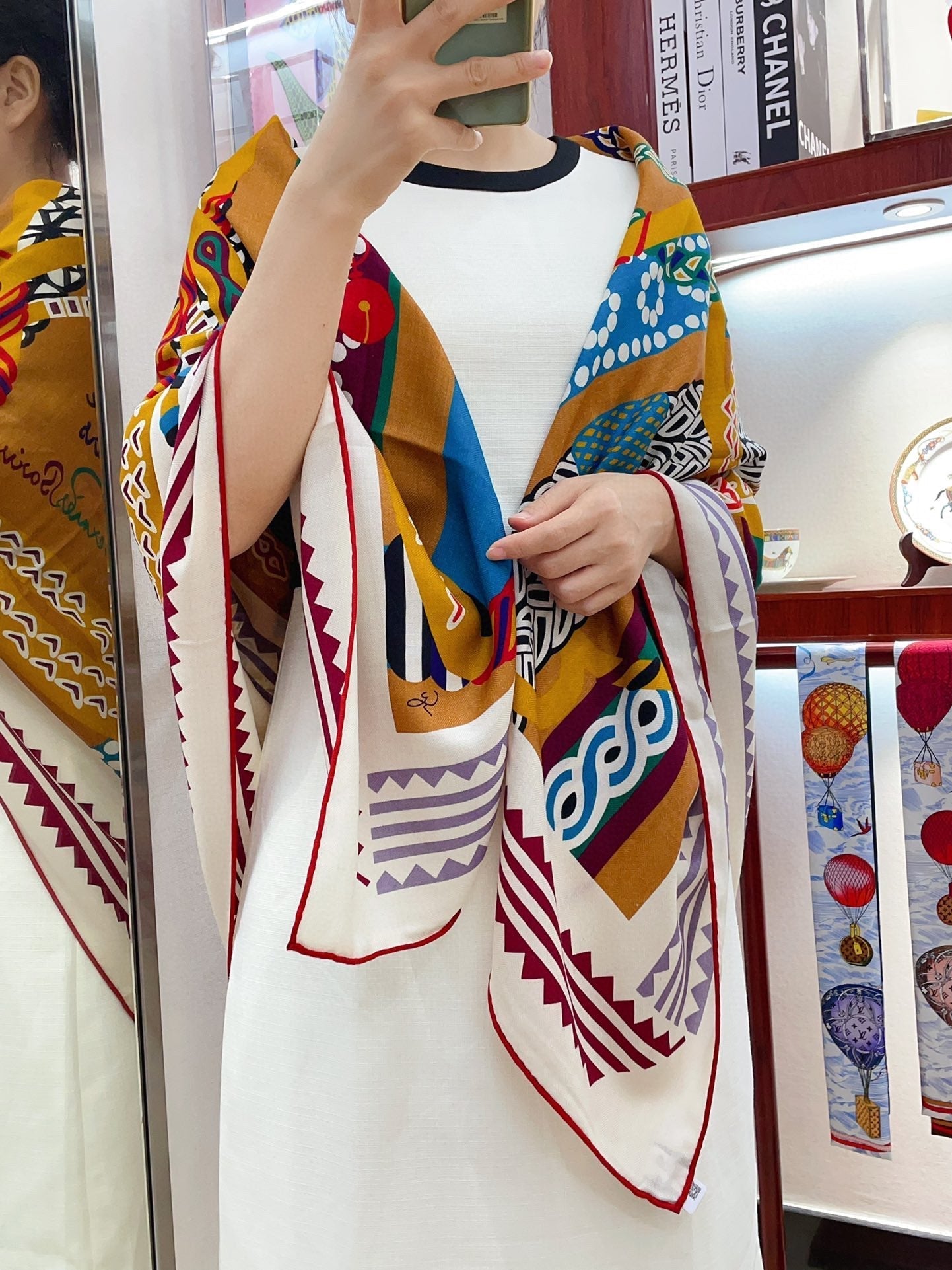 Fantaisie d'Etriers Shawl 135 CM Dark Yellow Colorful Cashmere And Silk 402080