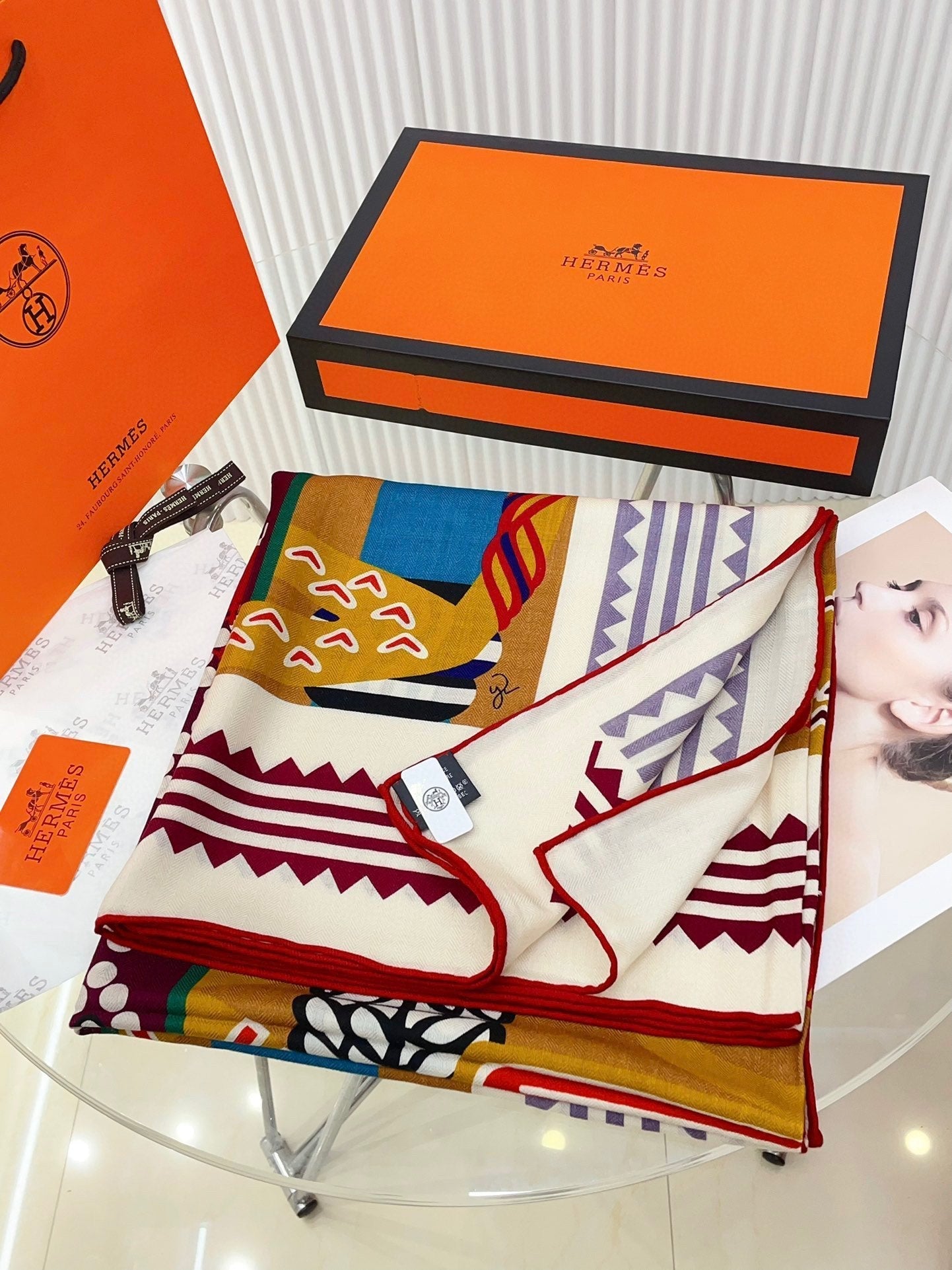 Fantaisie d'Etriers Shawl 135 CM Dark Yellow Colorful Cashmere And Silk 402080