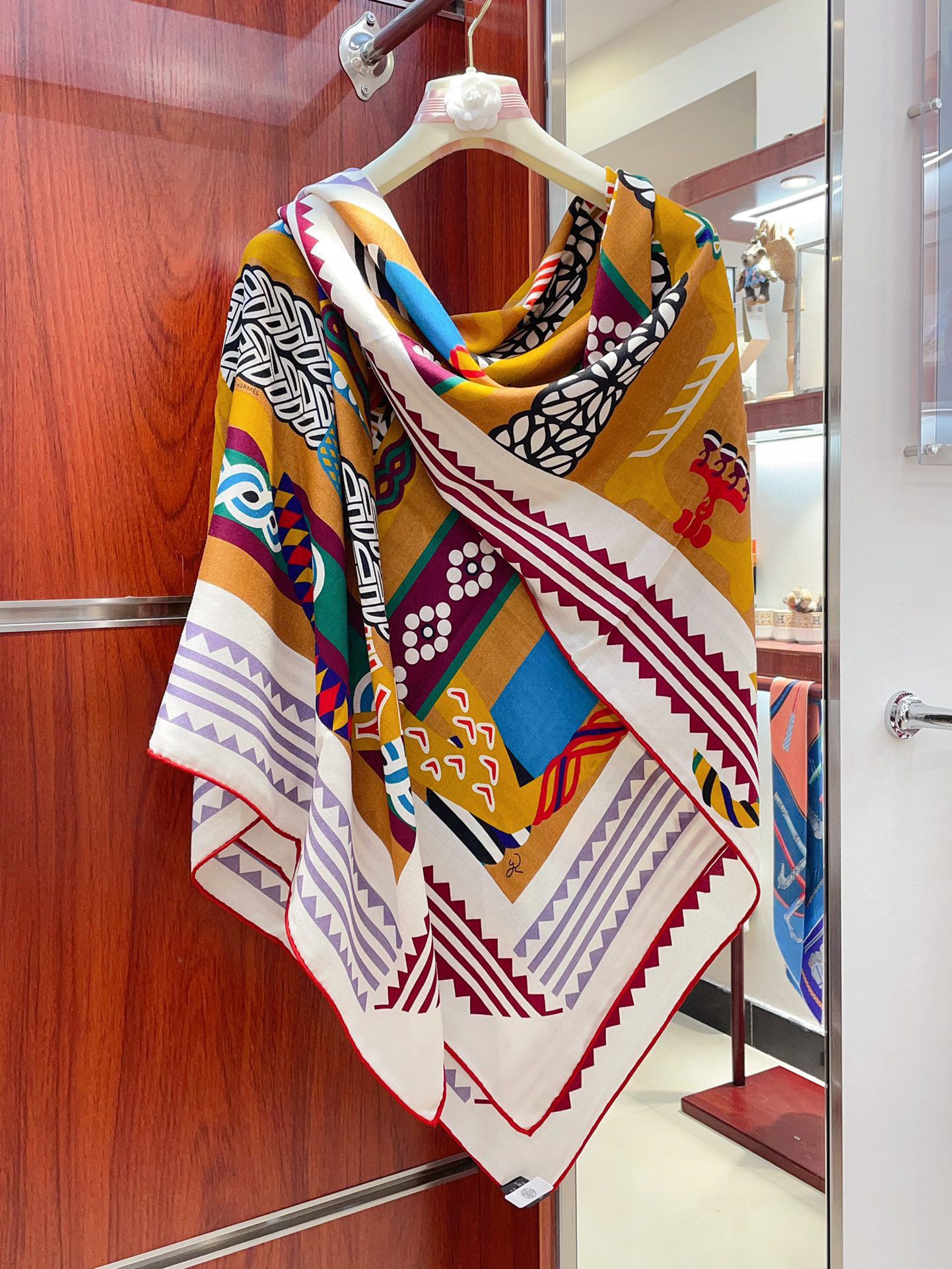 Fantaisie d'Etriers Shawl 135 CM Dark Yellow Colorful Cashmere And Silk 402080