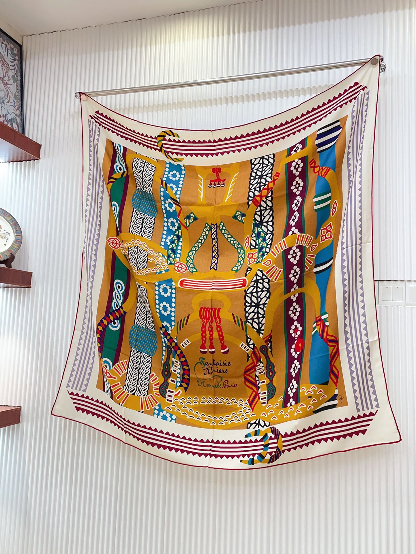 Fantaisie d'Etriers Shawl 135 CM Dark Yellow Colorful Cashmere And Silk 402080