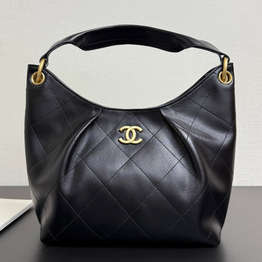 Chanel 2026 Hippie Hobo Bag 32cm Black Calfskin