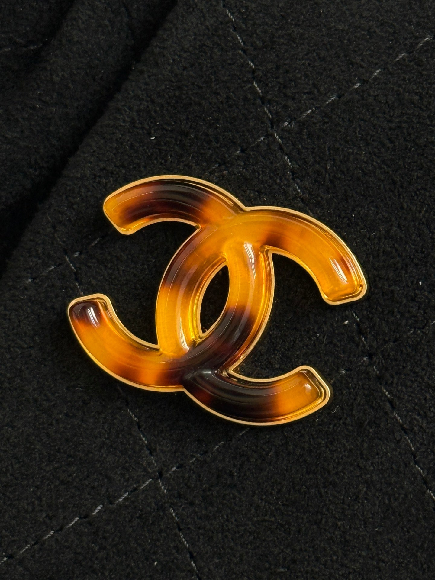 Chanel 2026 Pouch 24cm Black Tortoiseshell Suede Effect Plexi