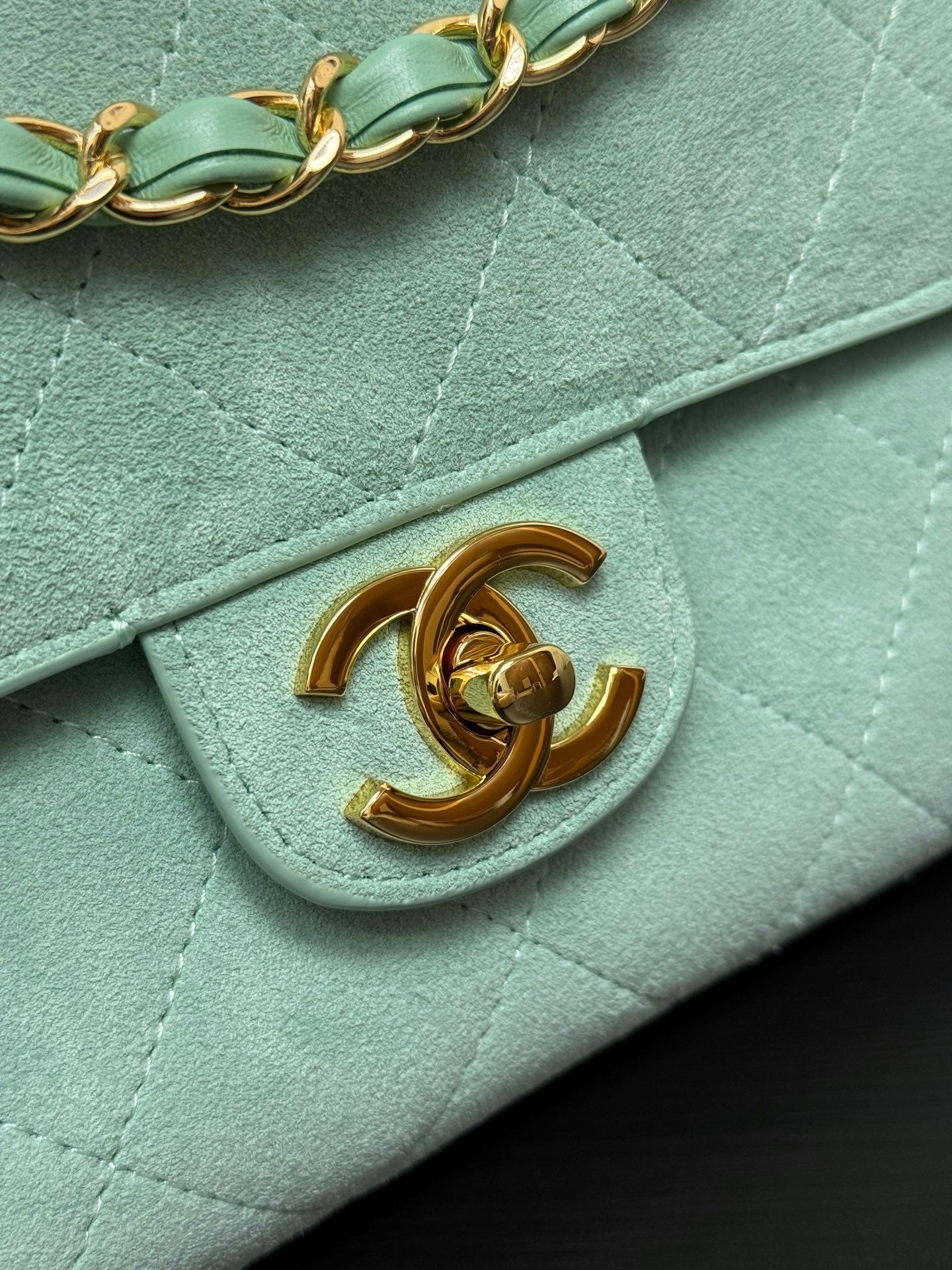 Chanel 2026 Flap Bag 34cm Mint Green Suede Leather