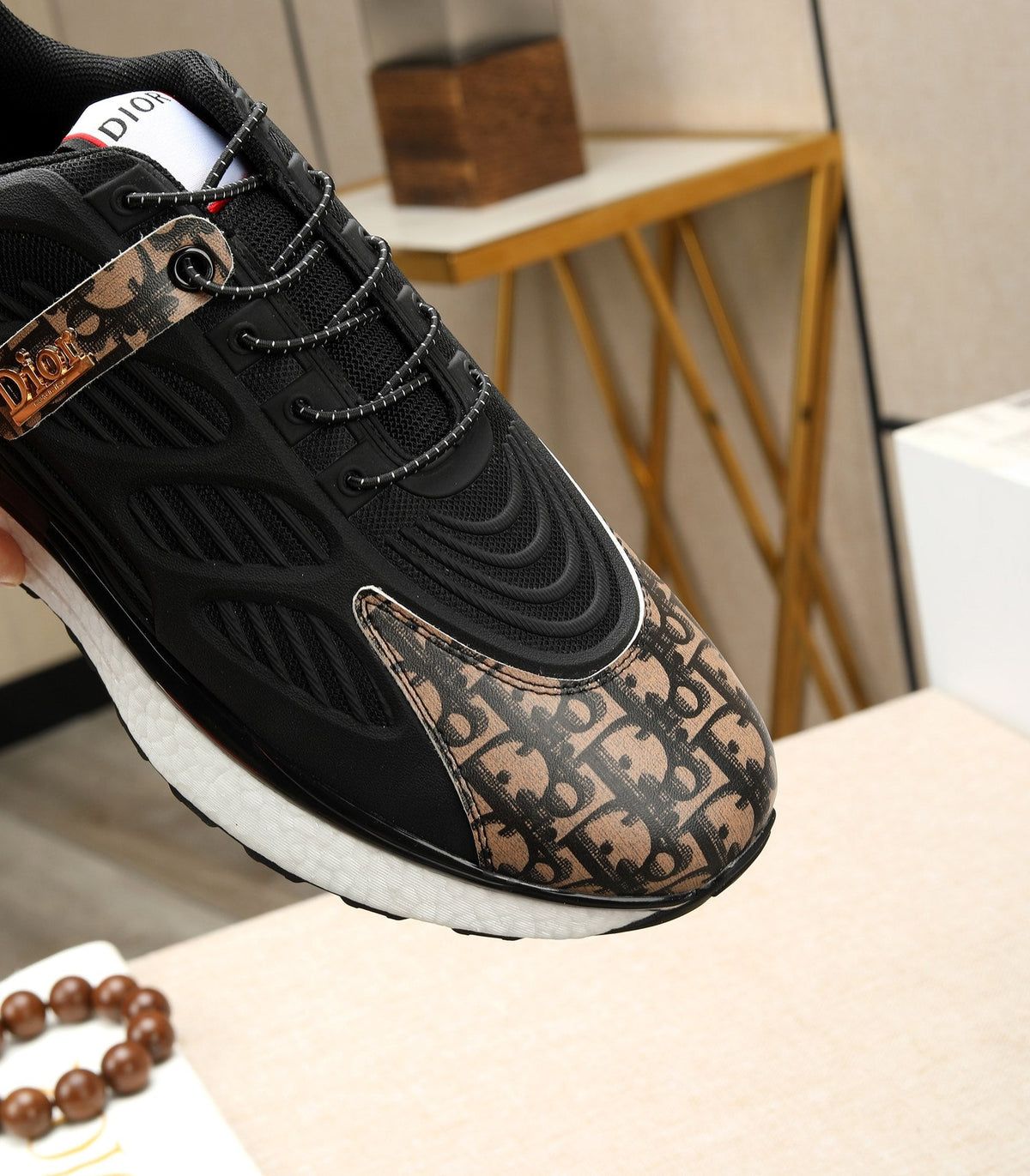 CD RUNNER SNEAKER BLACK AND DUSTY ROSE CALFSKIN
