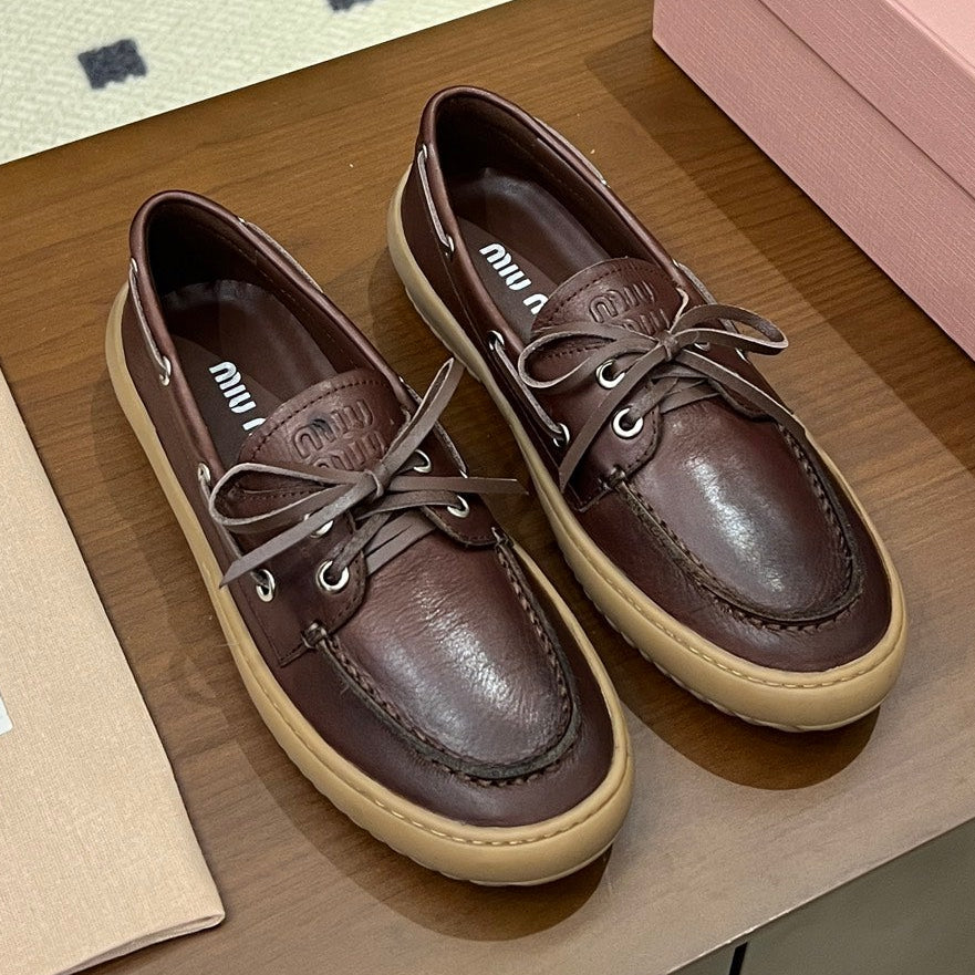 Miu Miu 2026 Lace-up Boat Loafers Leather 155974