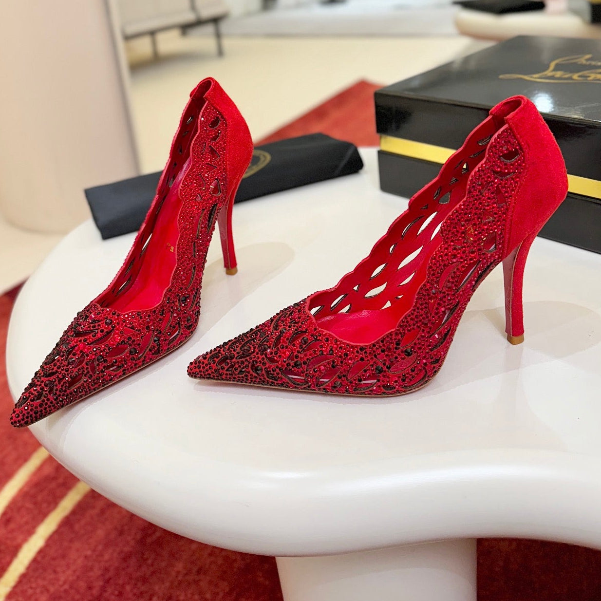 Christian Louboutin Lasera Strass Pump 100mm Red Sheepskin 574424