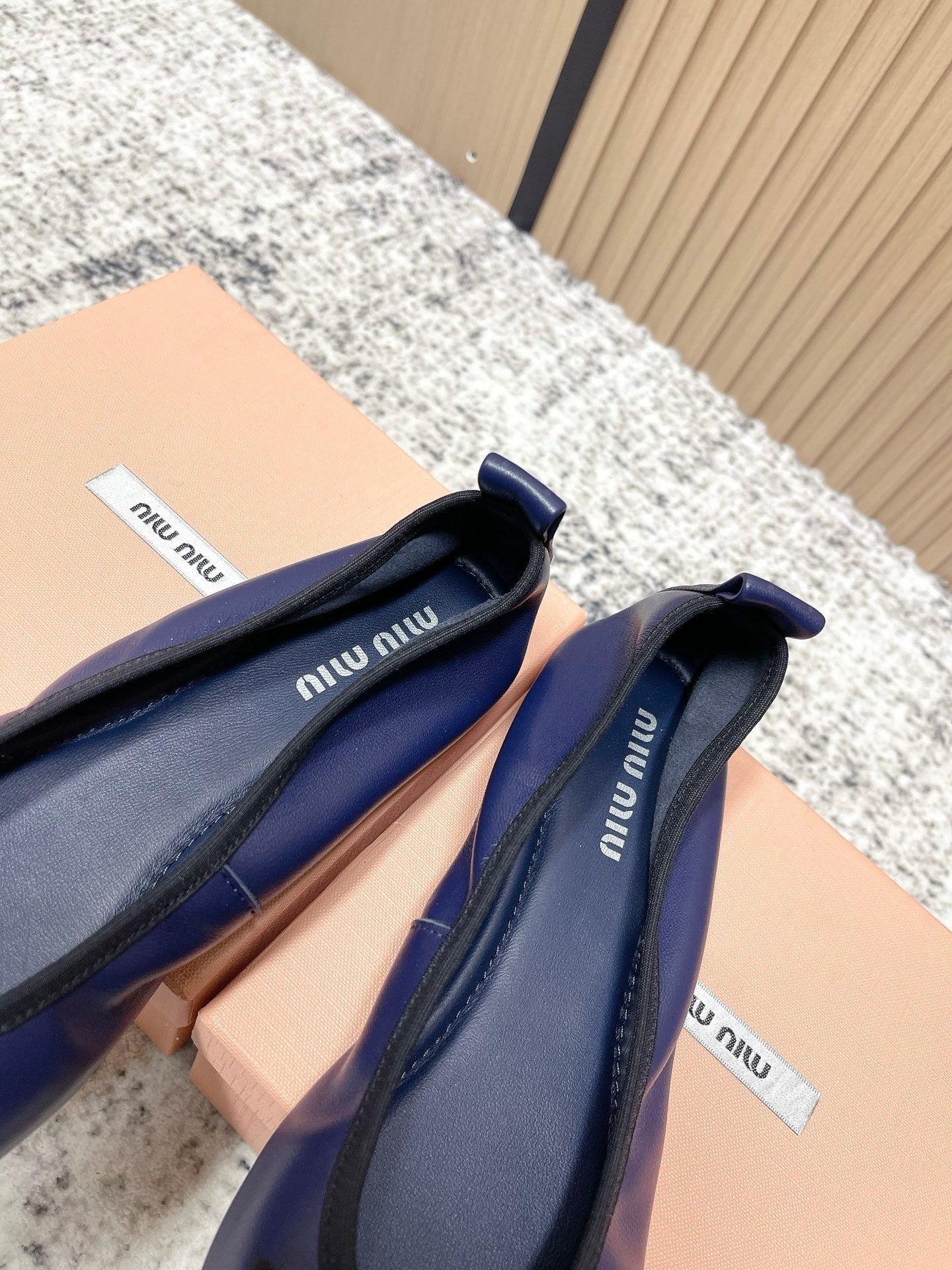 Miu Pointed-Toe Ballet Flats Navy Blue Sheepskin 591563