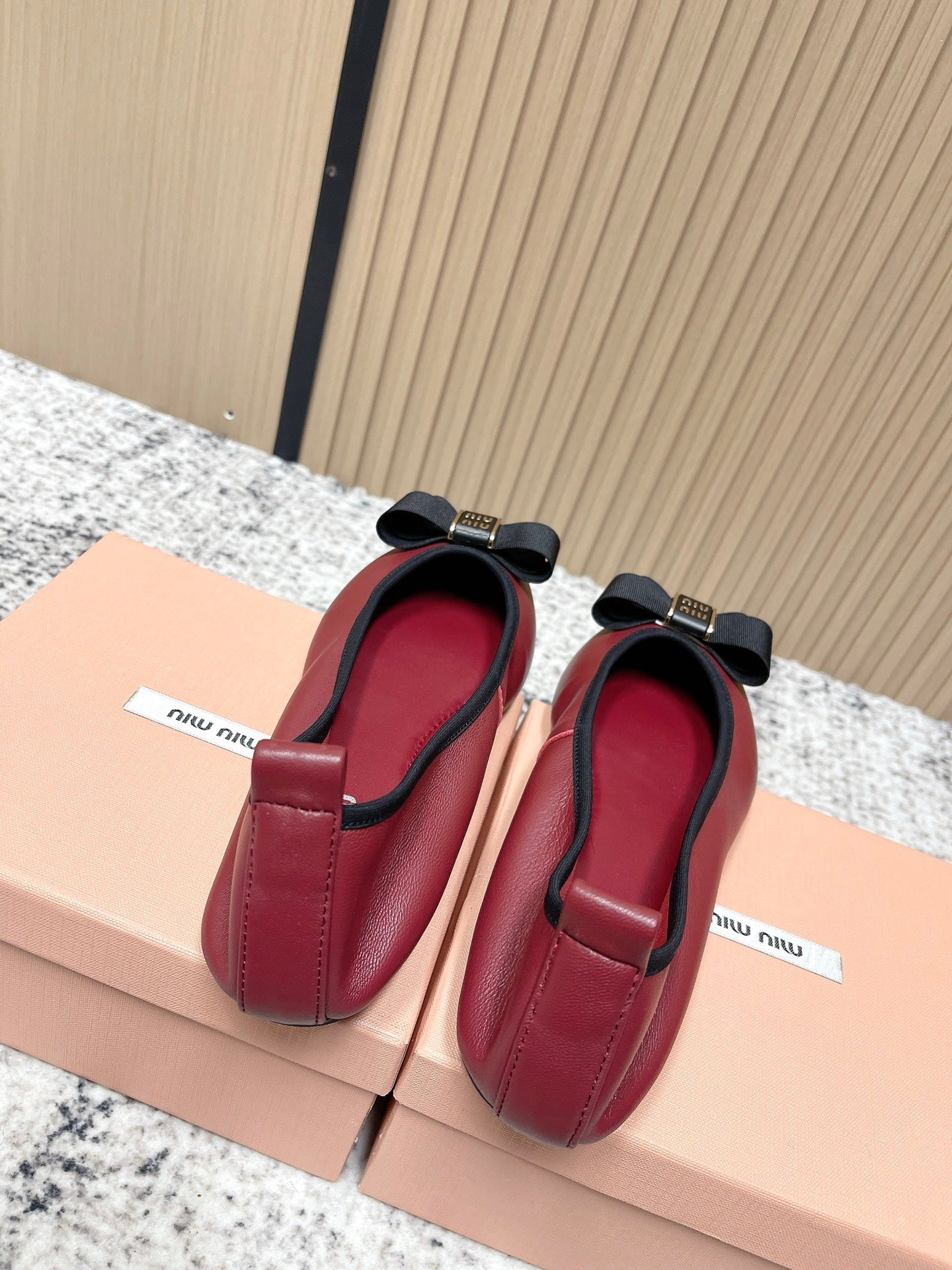 Miu Pointed-Toe Ballet Flats Dark Red Sheepskin 591564