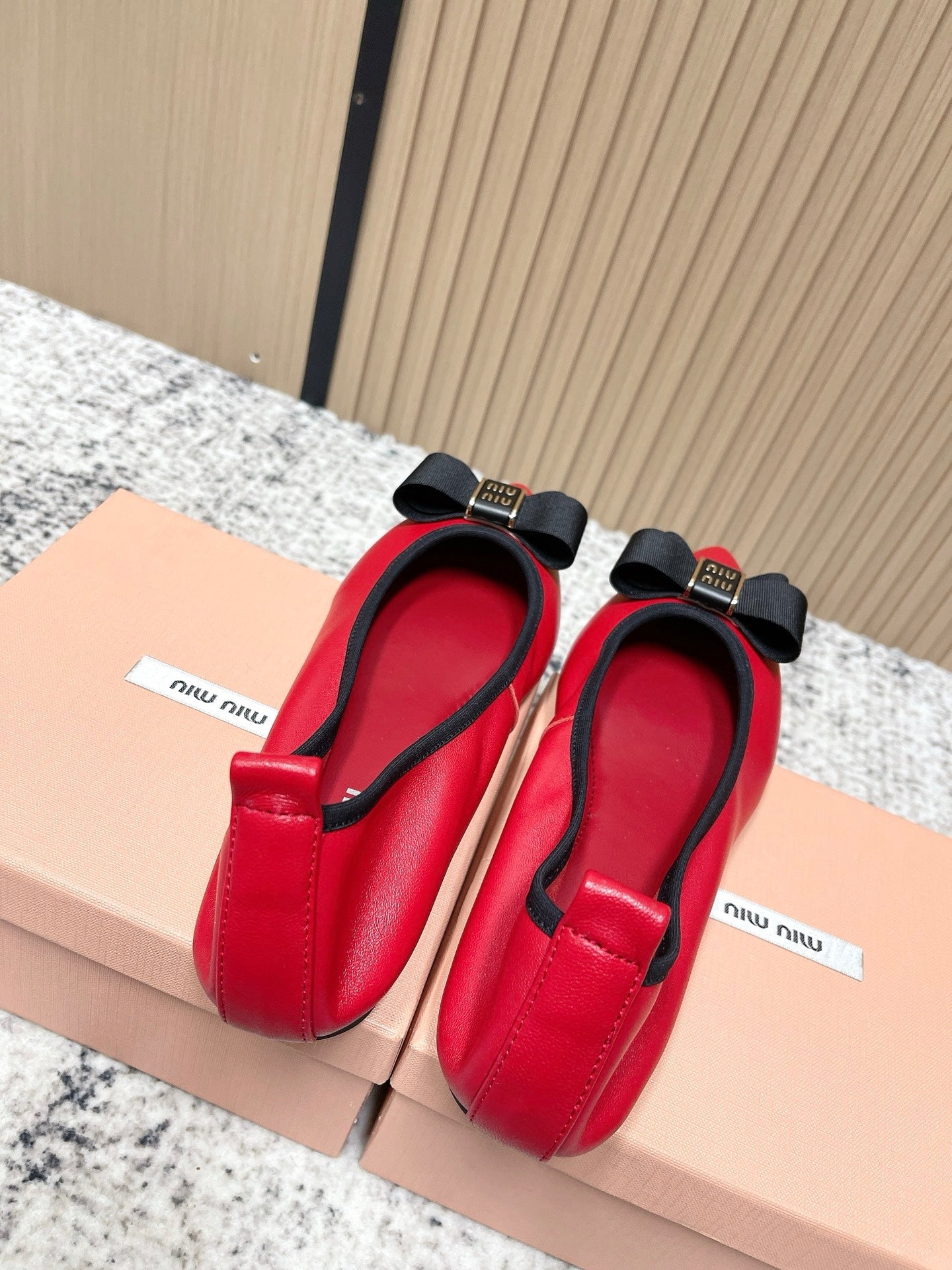 Miu Pointed-Toe Ballet Flats Red  Sheepskin 591566