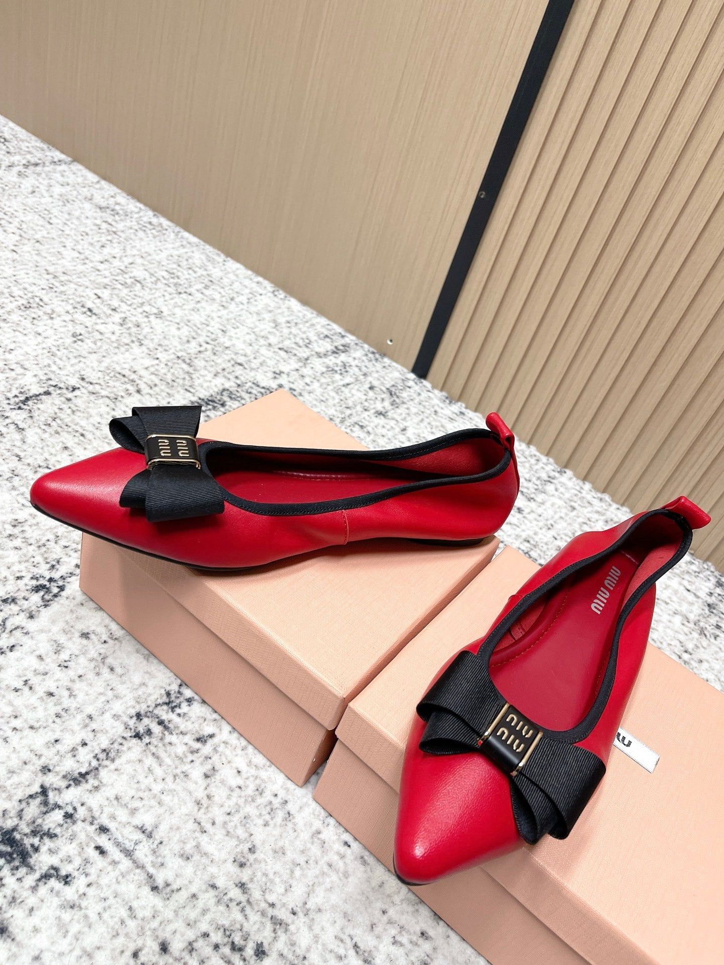 Miu Pointed-Toe Ballet Flats Red  Sheepskin 591566