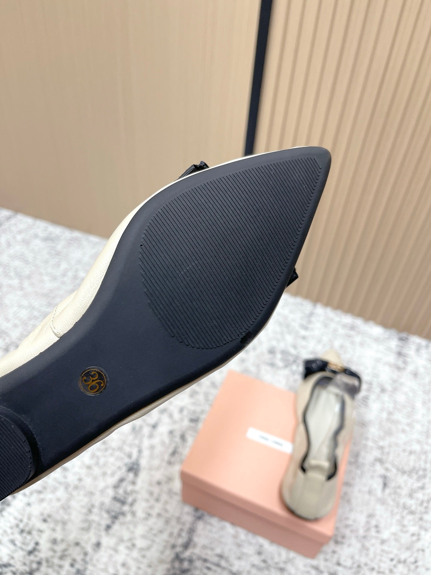 Miu Pointed-Toe Ballet Flats Ivory Sheepskin 591568