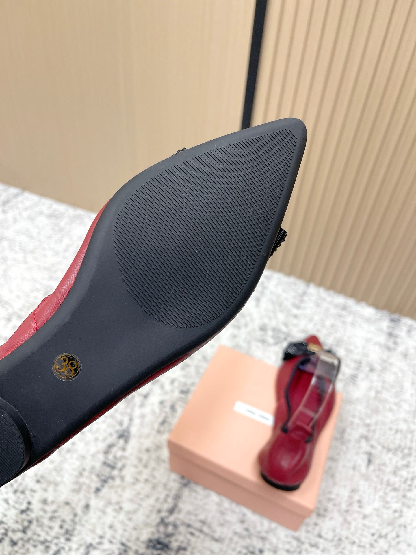 Miu Pointed-Toe Ballet Flats Dark Red Sheepskin 591570