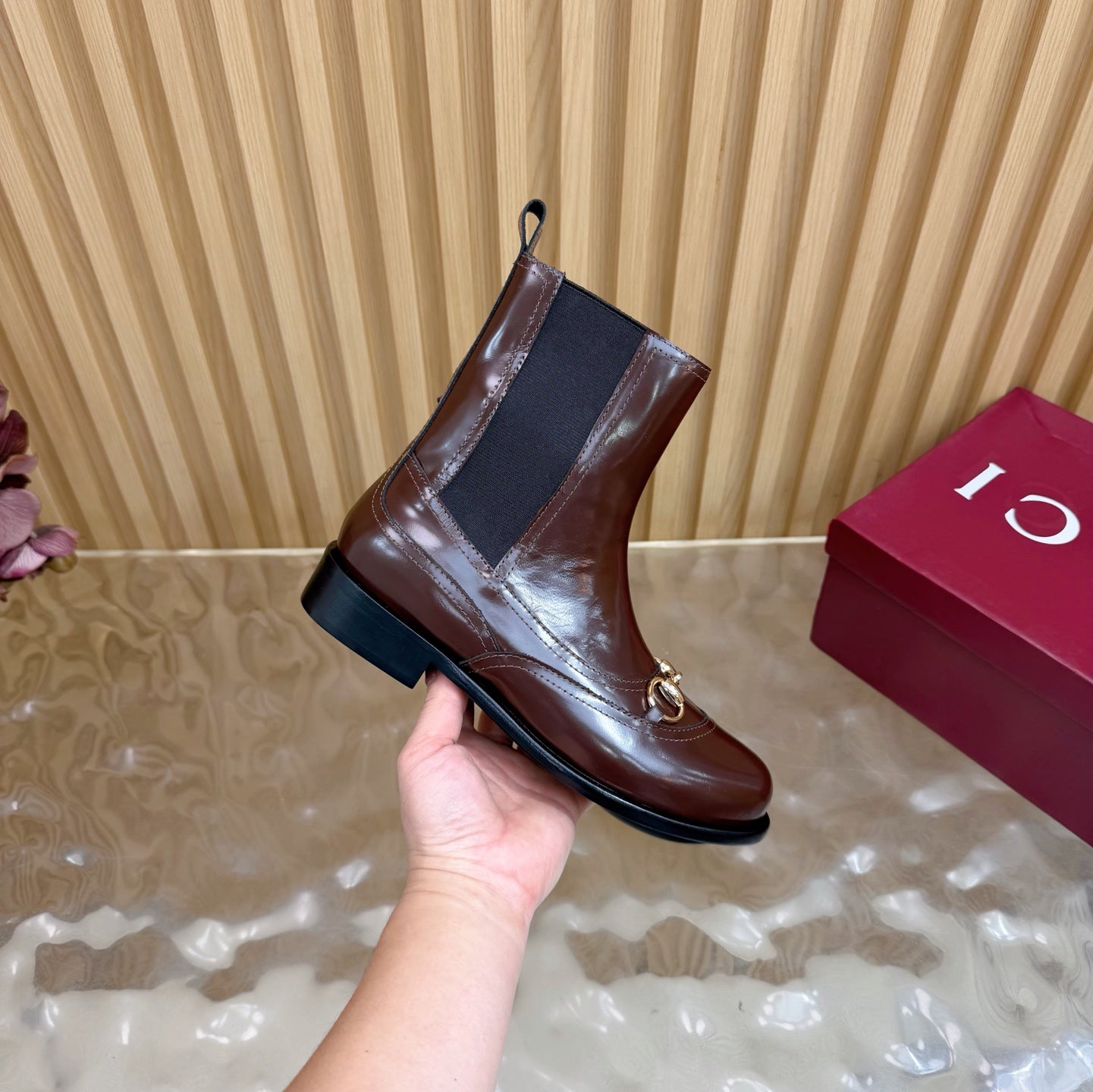 GG 26 Horsebit Martens Boots Glossy Brown Sheepskin 589467