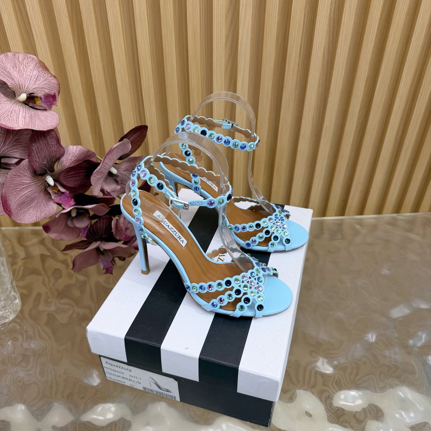 Aquazzura 2026 Tequila Crystal-embellished Sandal 105mm Blue Sheepskin 697684