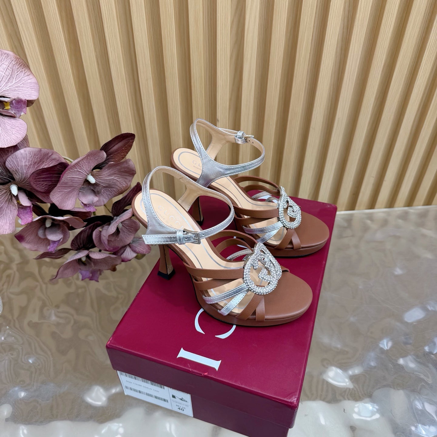 GG 26 High-Heeled Platform Sandals 105 Brown Cowhide 589500