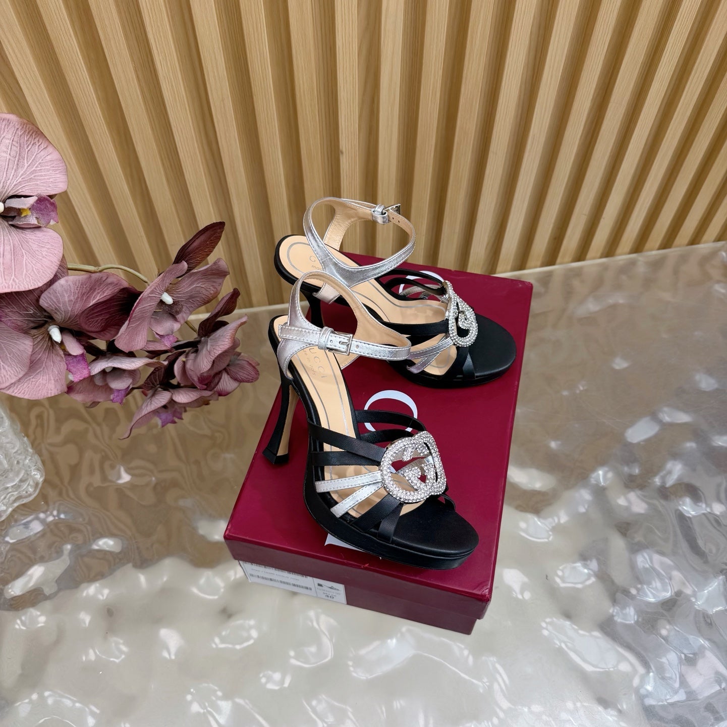 GG 26 High-Heeled Platform Sandals 105 Black Cowhide 589501