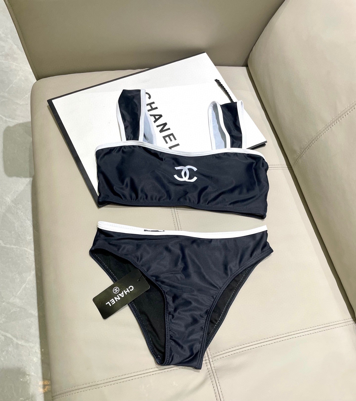 Chanel 2026 Two-piece Bikini Black And White Cotton