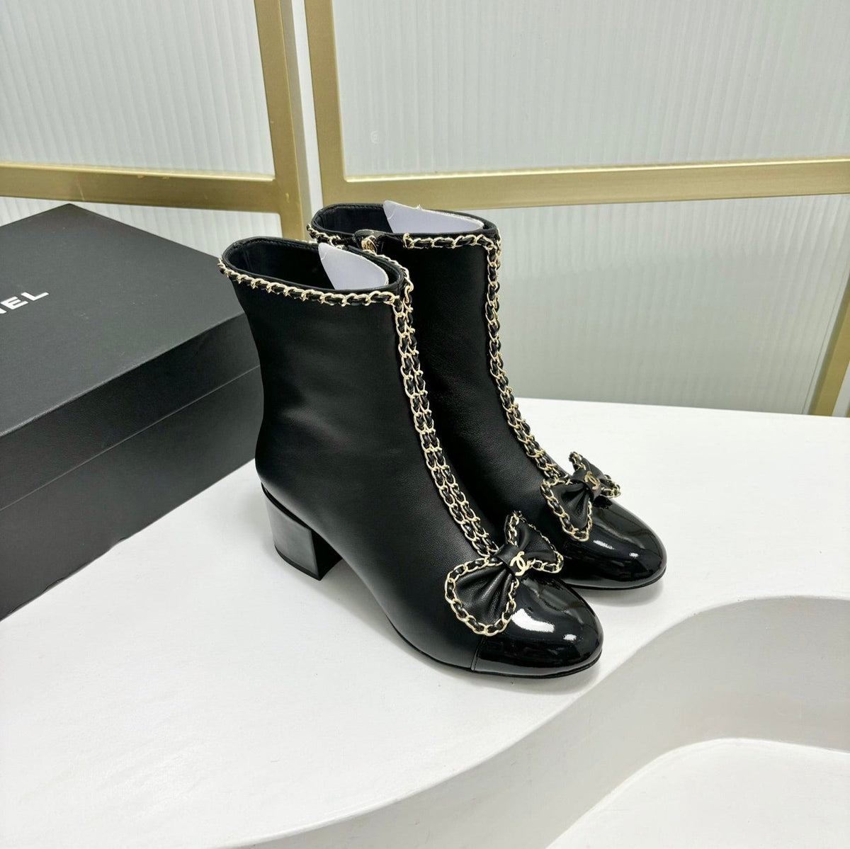 CC Ankle Boot 65 Black Calfskin Patent Calfksin Leather Strap