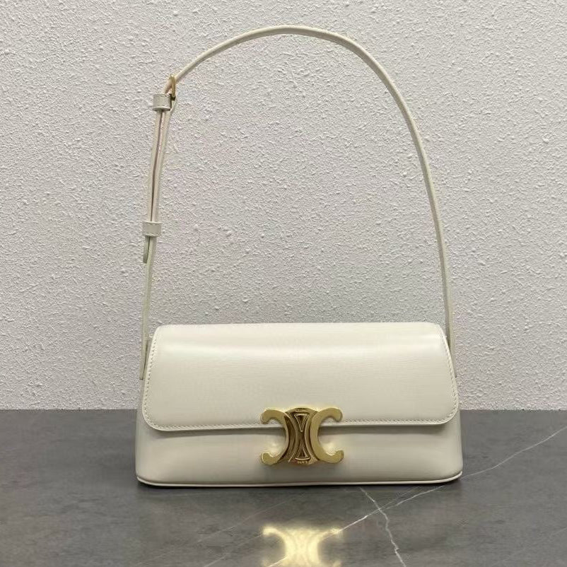 Celine 2026 Triomphe Terence Shoulder Bag 24cm White Cowhide 281893