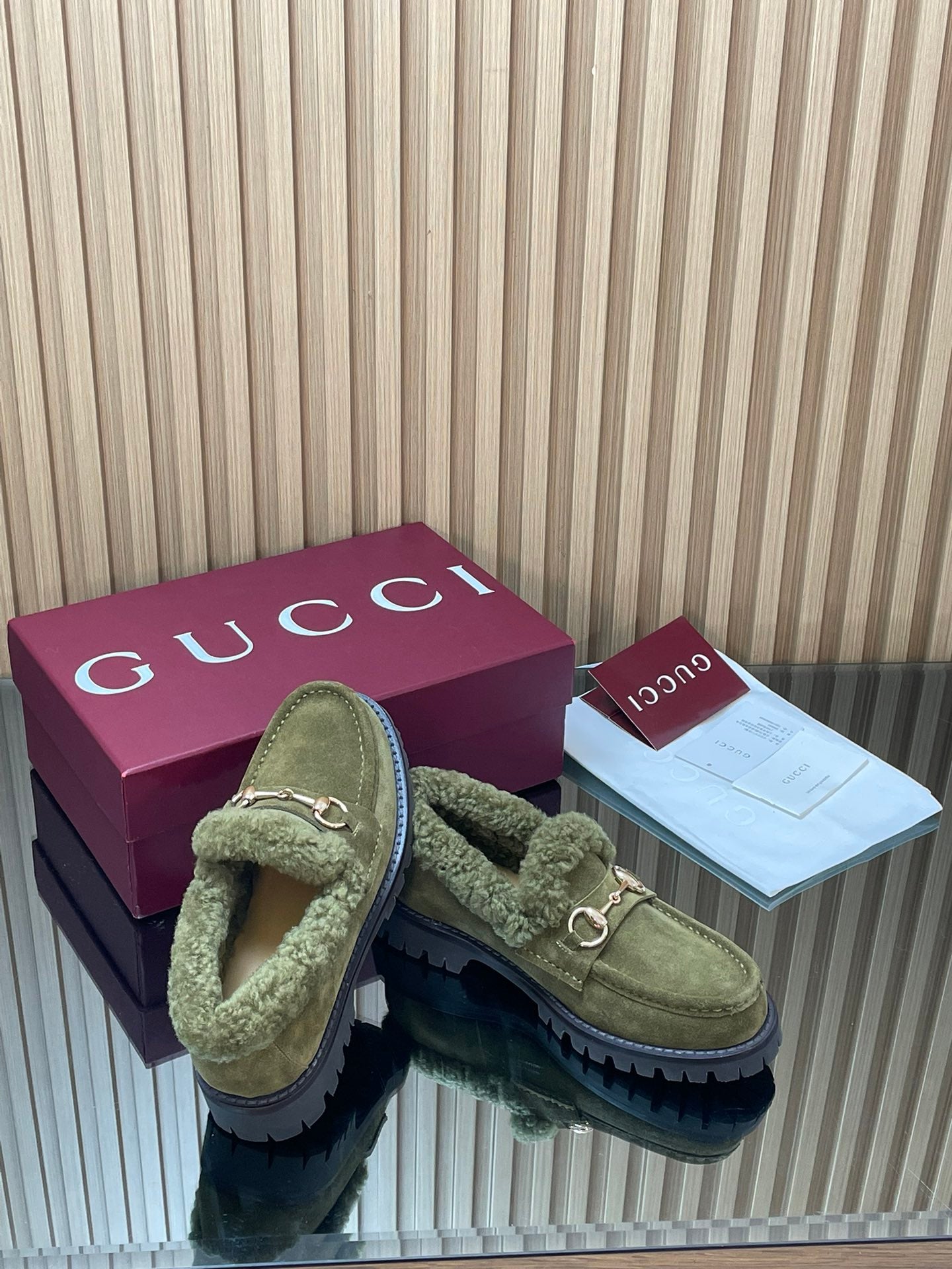 Gucci 2025 Horsebit Loafer Green Suede Wool 563047
