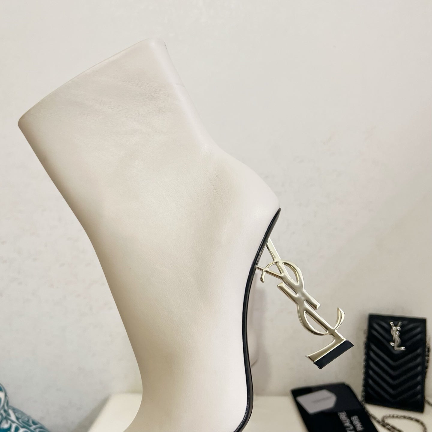 YSL 2025 Logo Metal Heel Ankle Boot White Cowhide 575003