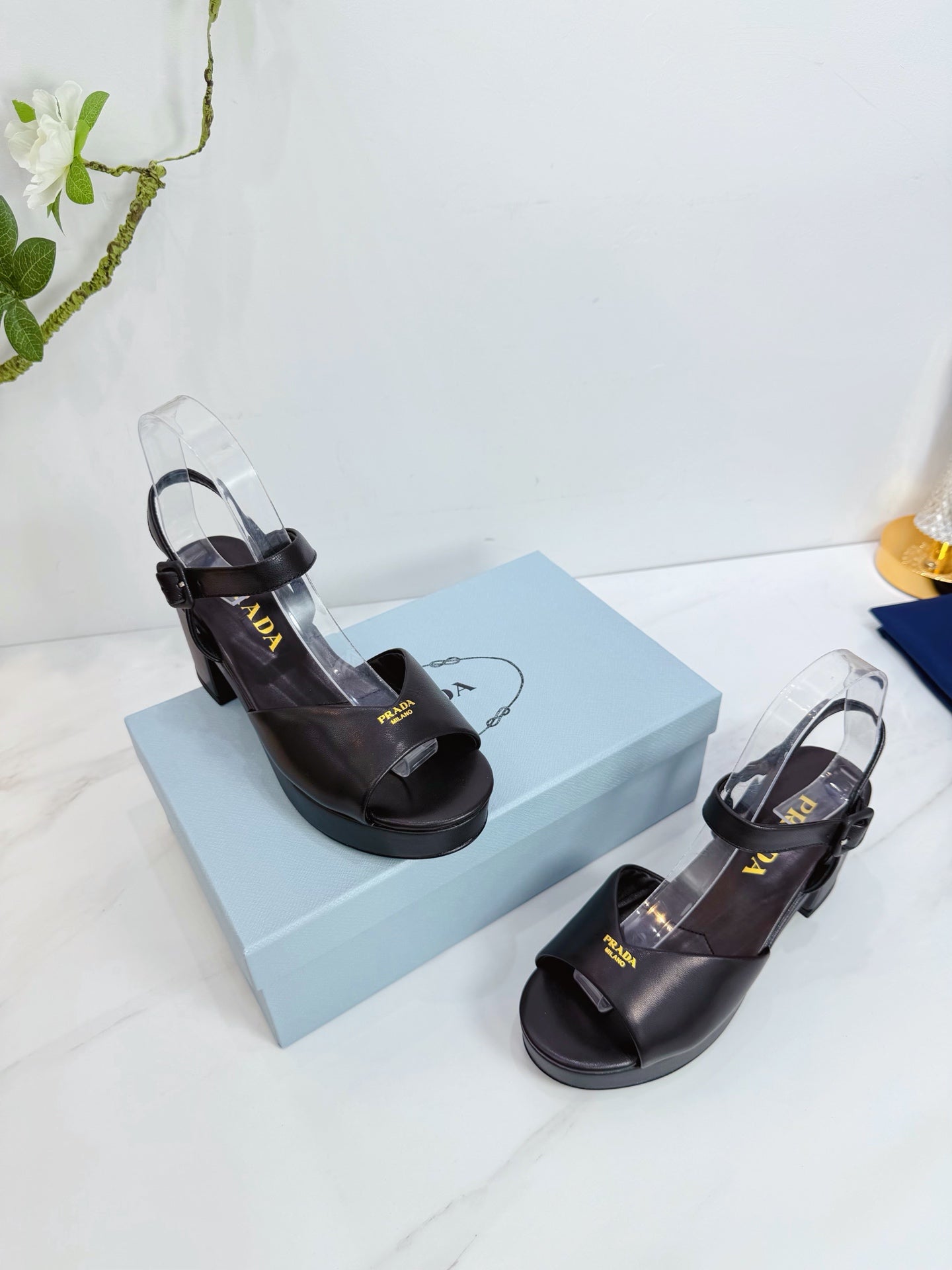 PRA 26SS Platform Sandals 75 Black Sheepskin 592376