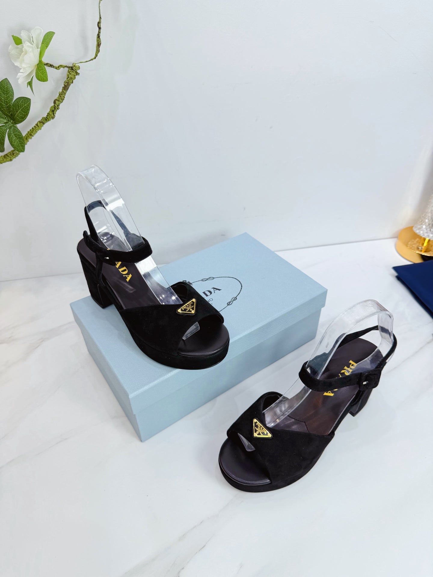 PRA 26SS Platform Sandals 75 Black Suede Sheepskin 592387