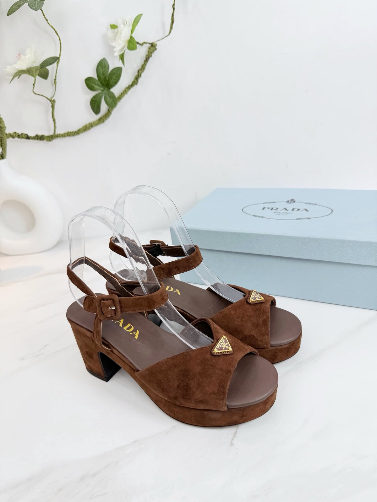 PRA 26SS Platform Sandals 75 Dark Brown Suede Sheepskin 592389